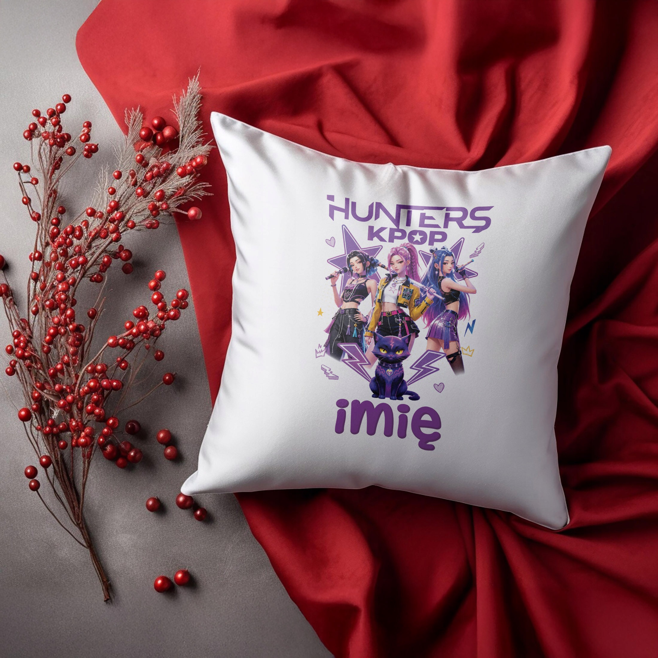 Zestaw Personalizowany Kubek Czarny Poduszka Łowczynie Kpop Prezent