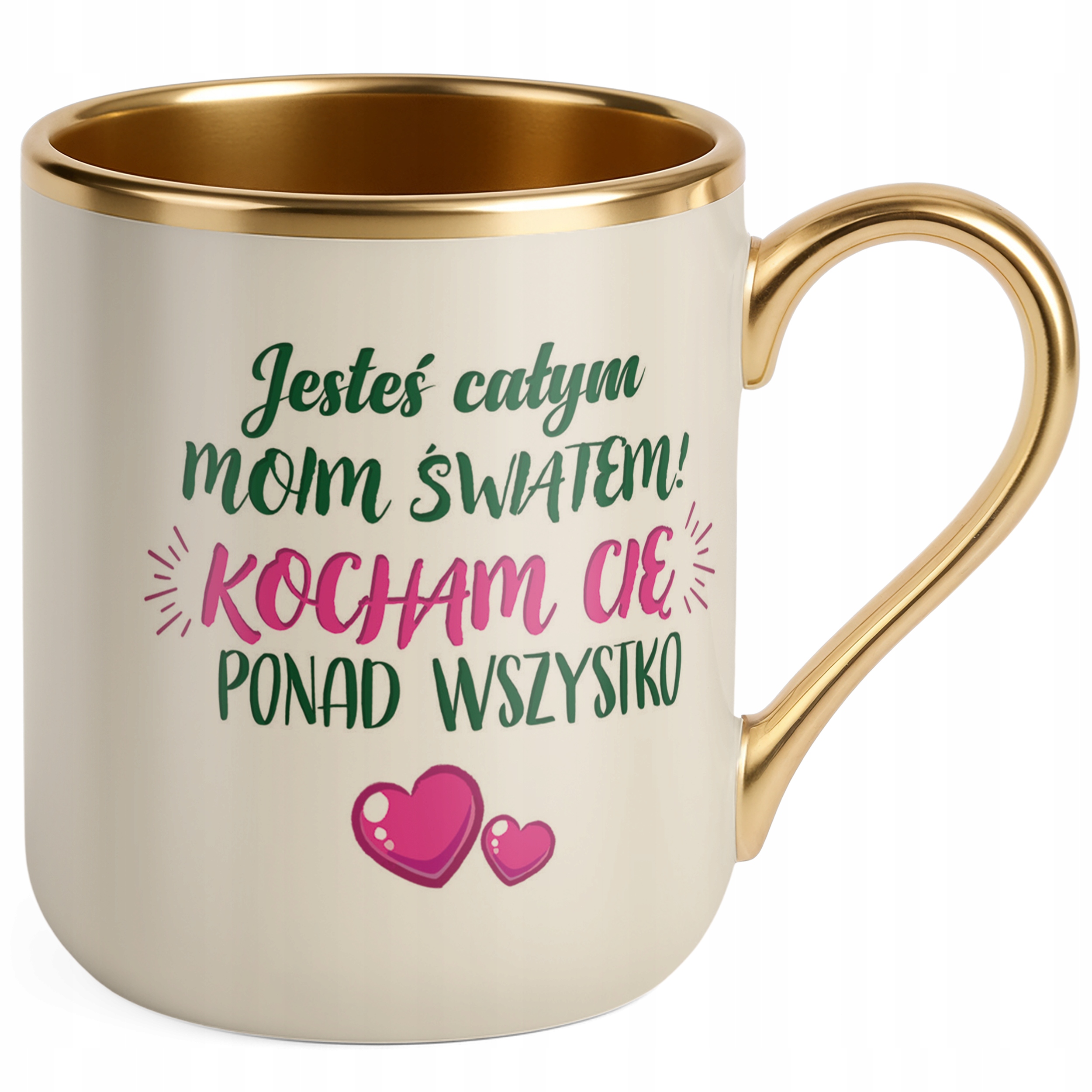 Kubek Premium Złoty Ecru Personalizowany Na Walentynki Kocham Cię