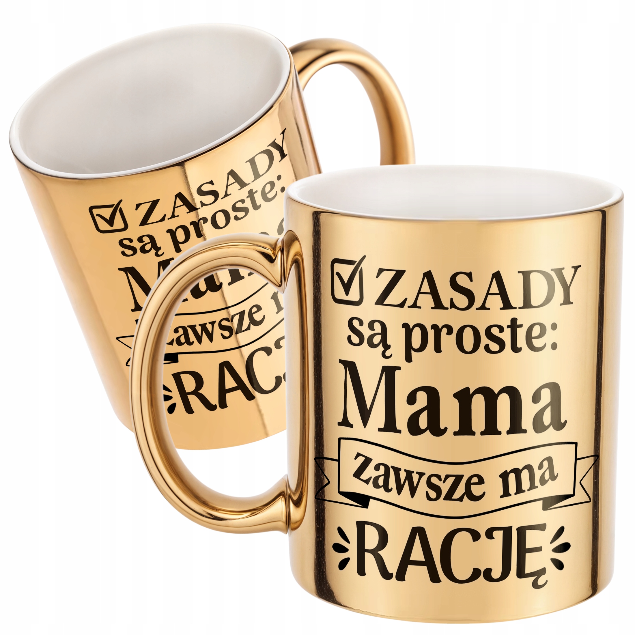 Złoty Kubek ceramiczny Dzień Matki Dla Mamy Zasady Są Proste
