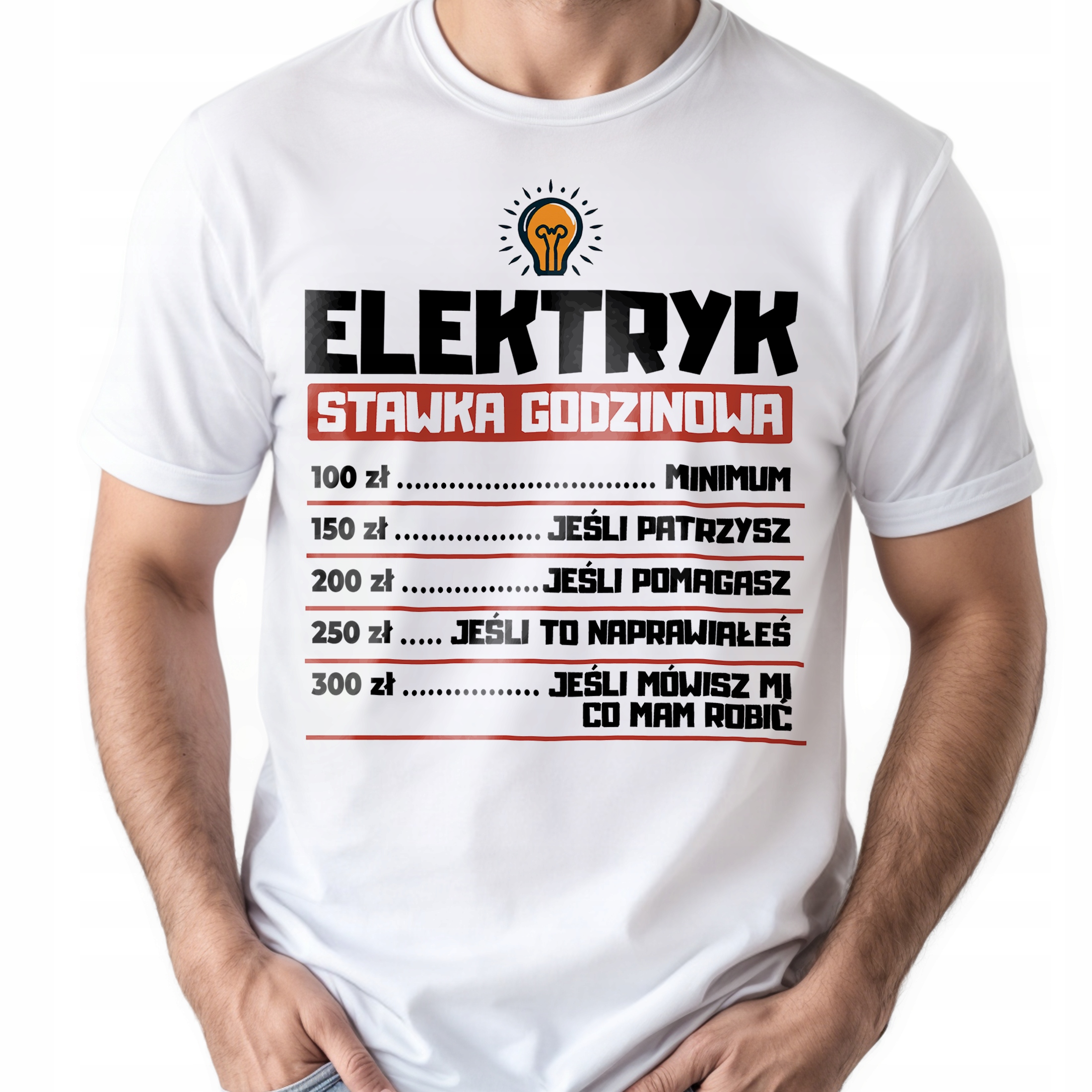 Koszulka biała męska Elektryk Stawka Godzinowa Prezent r. 3XL
