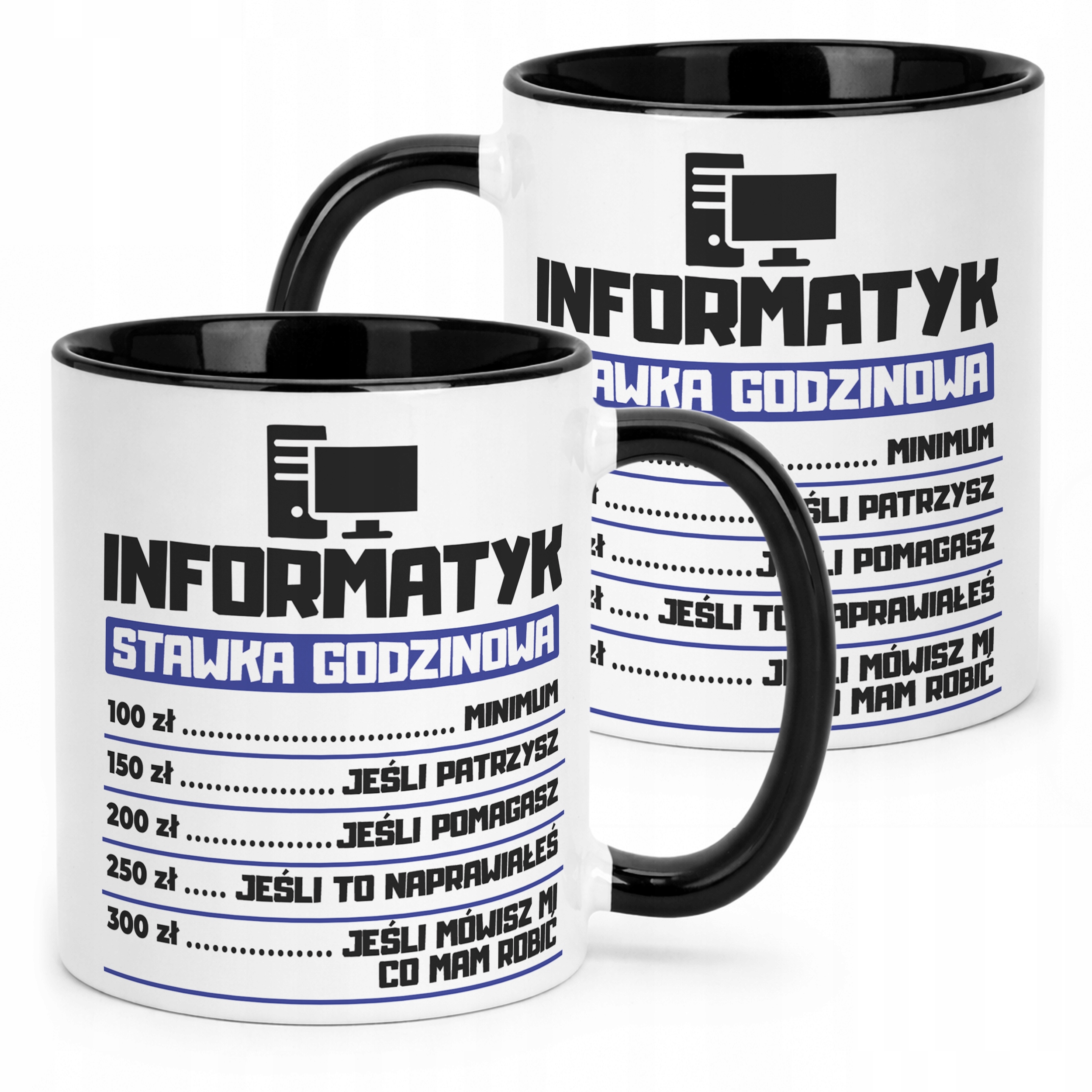 Kubek Czarny Informatyk Stawka Godzinowa Zabawny Prezent Upominek
