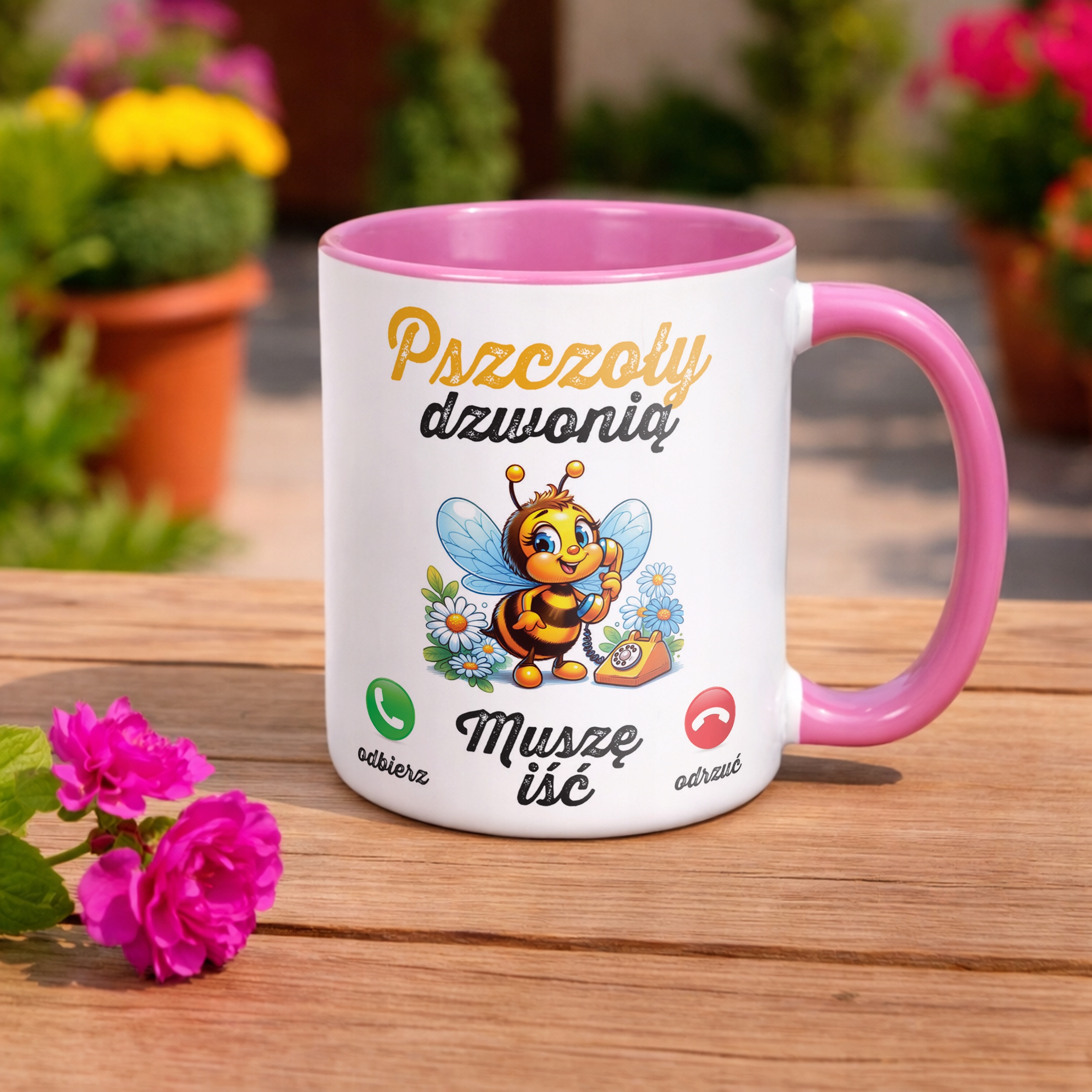 Kubek Różowy Dla Pszczelarza Pszczoły Pasieka Prezent Upominek