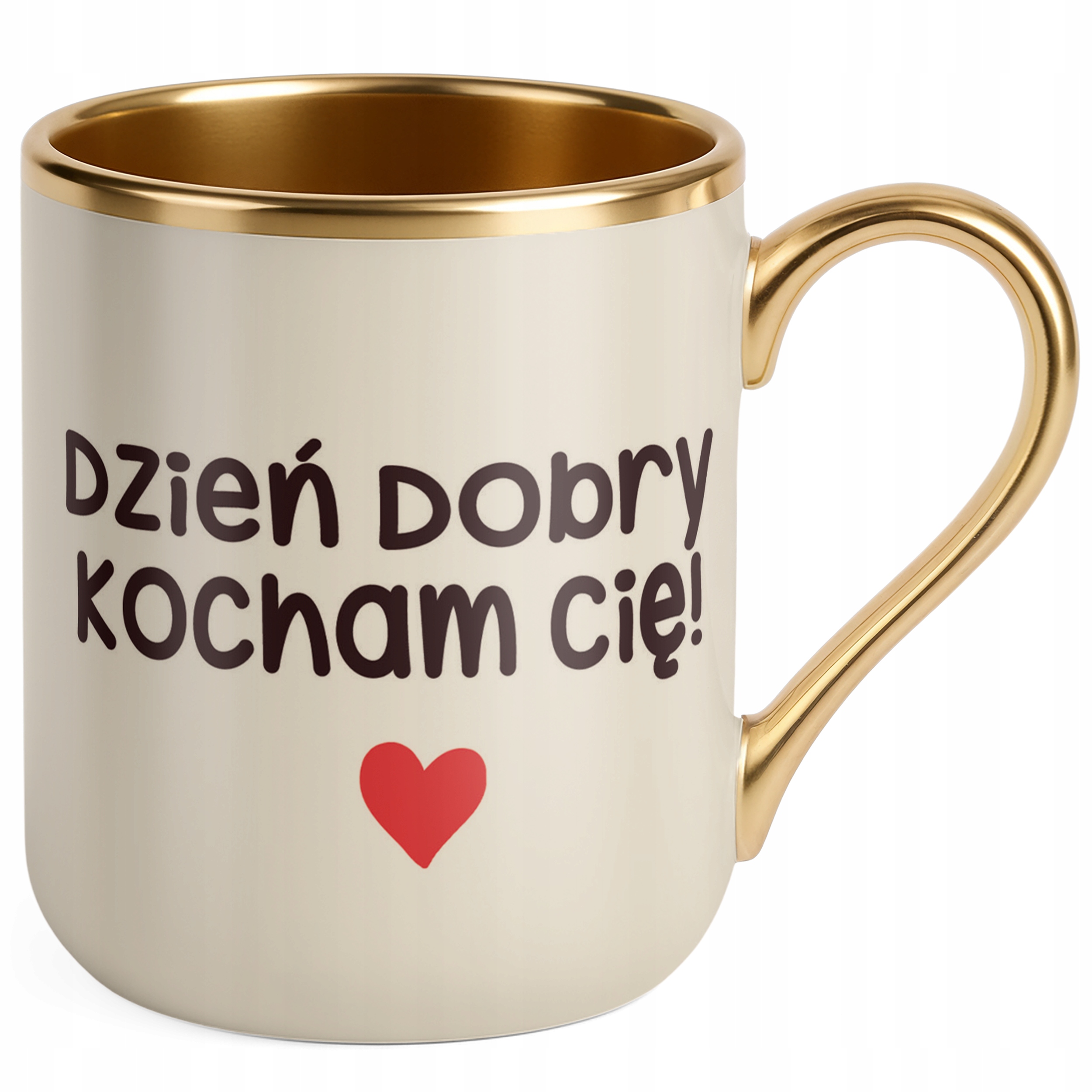 Kubek Premium Złoty Ecru Personalizowany Na Walentynki Kocham Cię