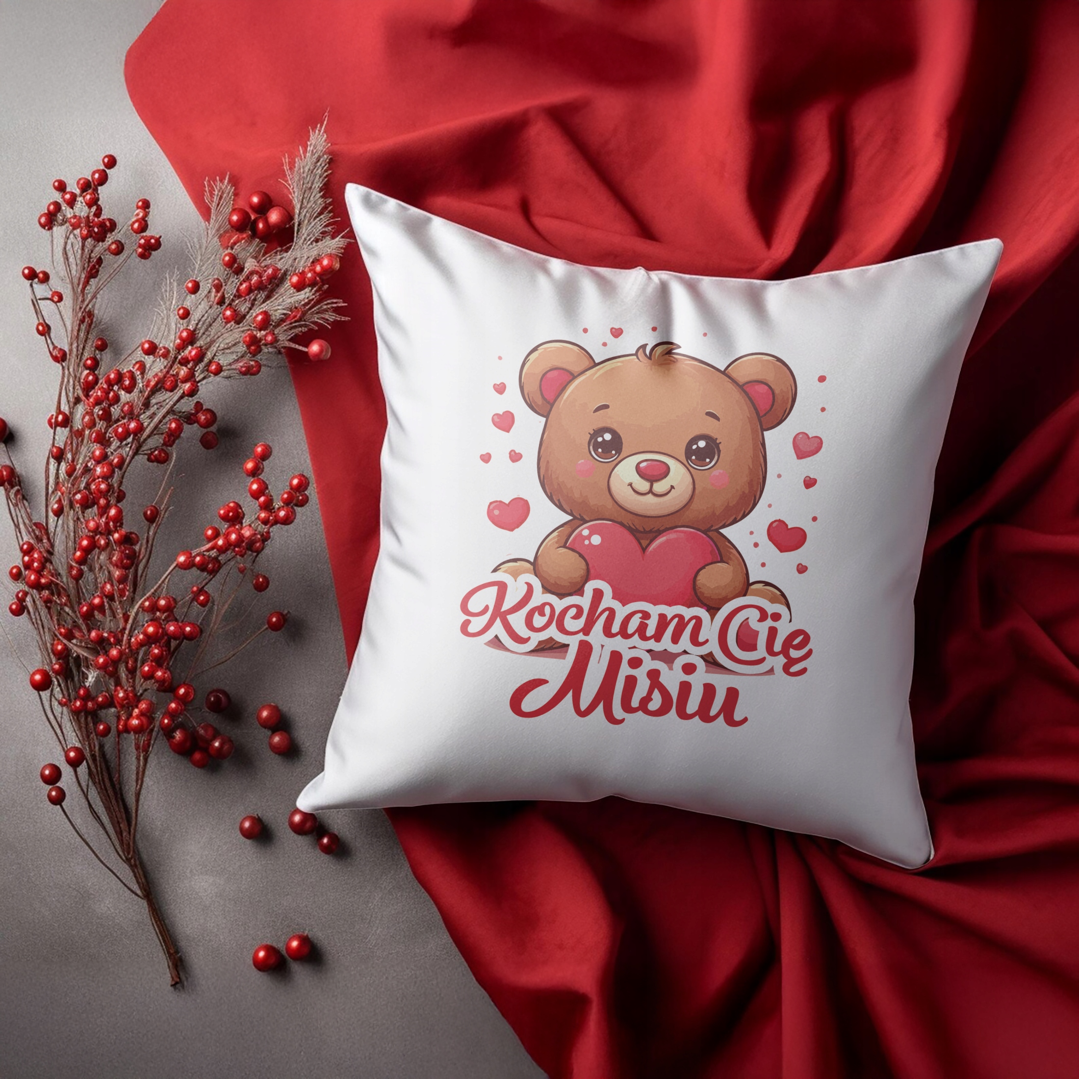 Zestaw Kubek + Poduszka 38×38 cm Walentynki Kocham Cię Misiu Miś Prezent