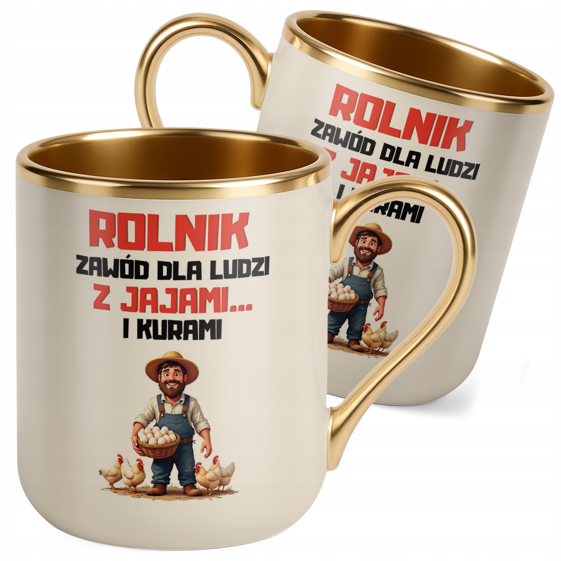 Kubek Premium Złoty Ecru Rolnik Dla Rolnika Traktor Zabawny Prezent