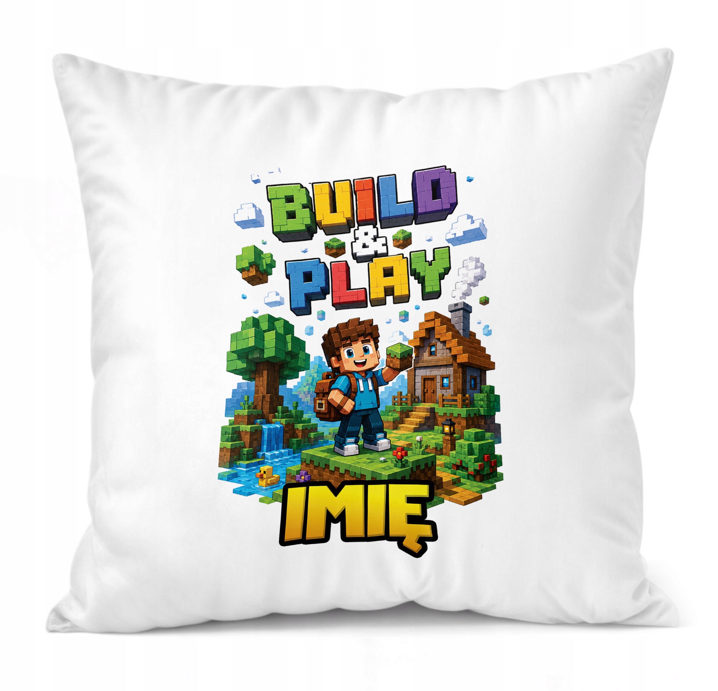 Zestaw Personalizowany Kubek Różowy Poduszka gra Build&Play Prezent