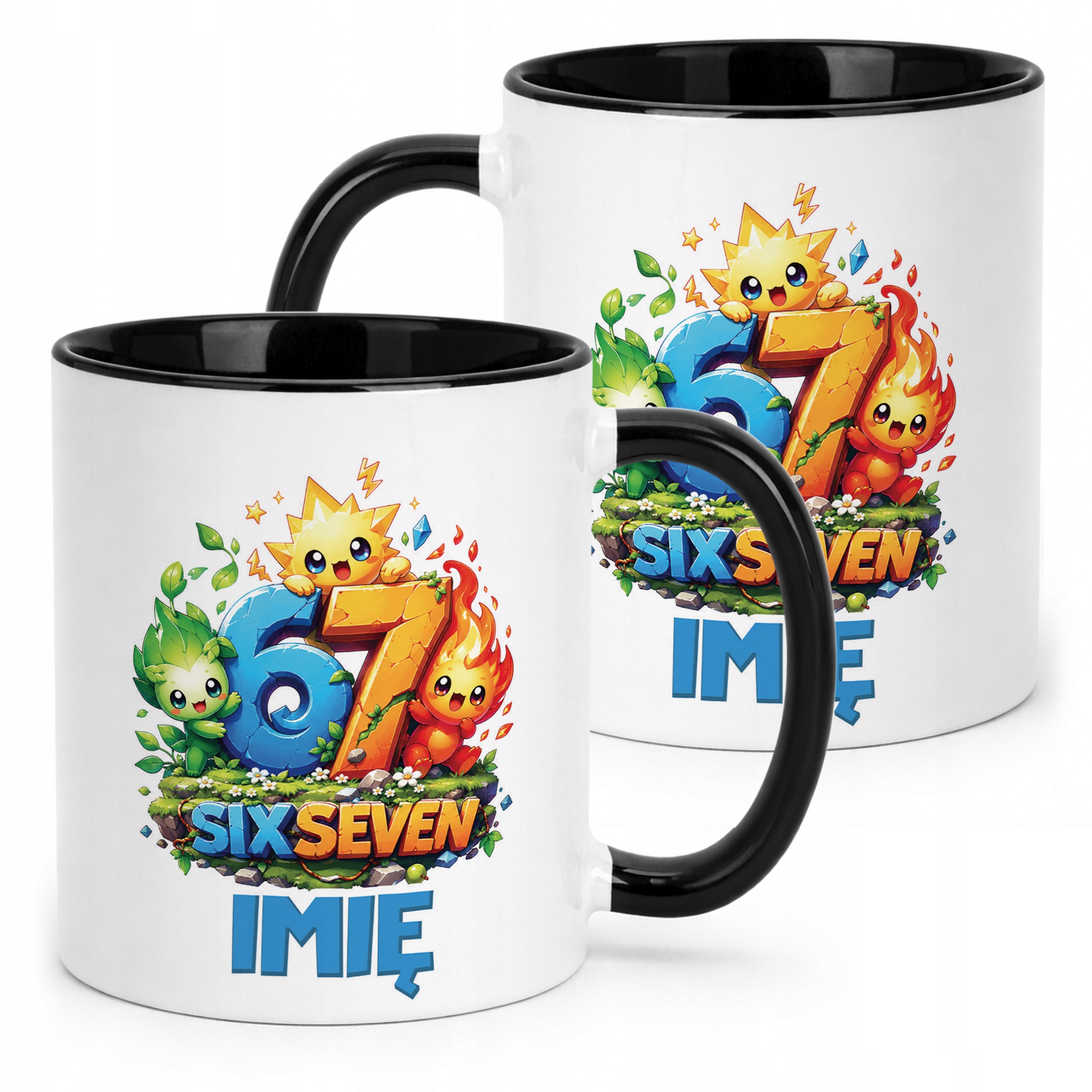 Kubek Czarny z nadrukiem personalizowany SIX SEVEN Dla Dzieci Prezent