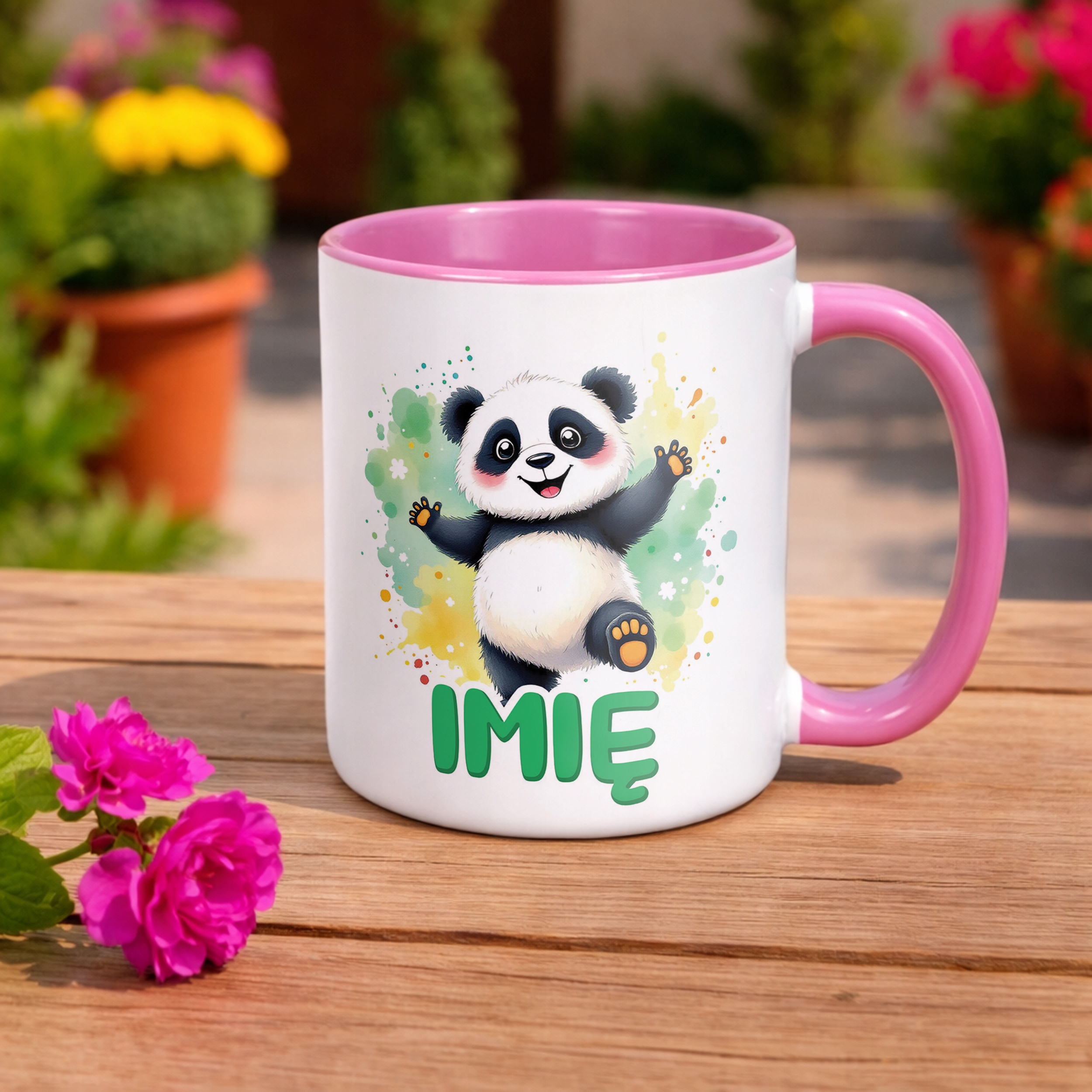 Kubek Różowy Personalizowany Panda Zwierzak Słodki Dla Dzieci