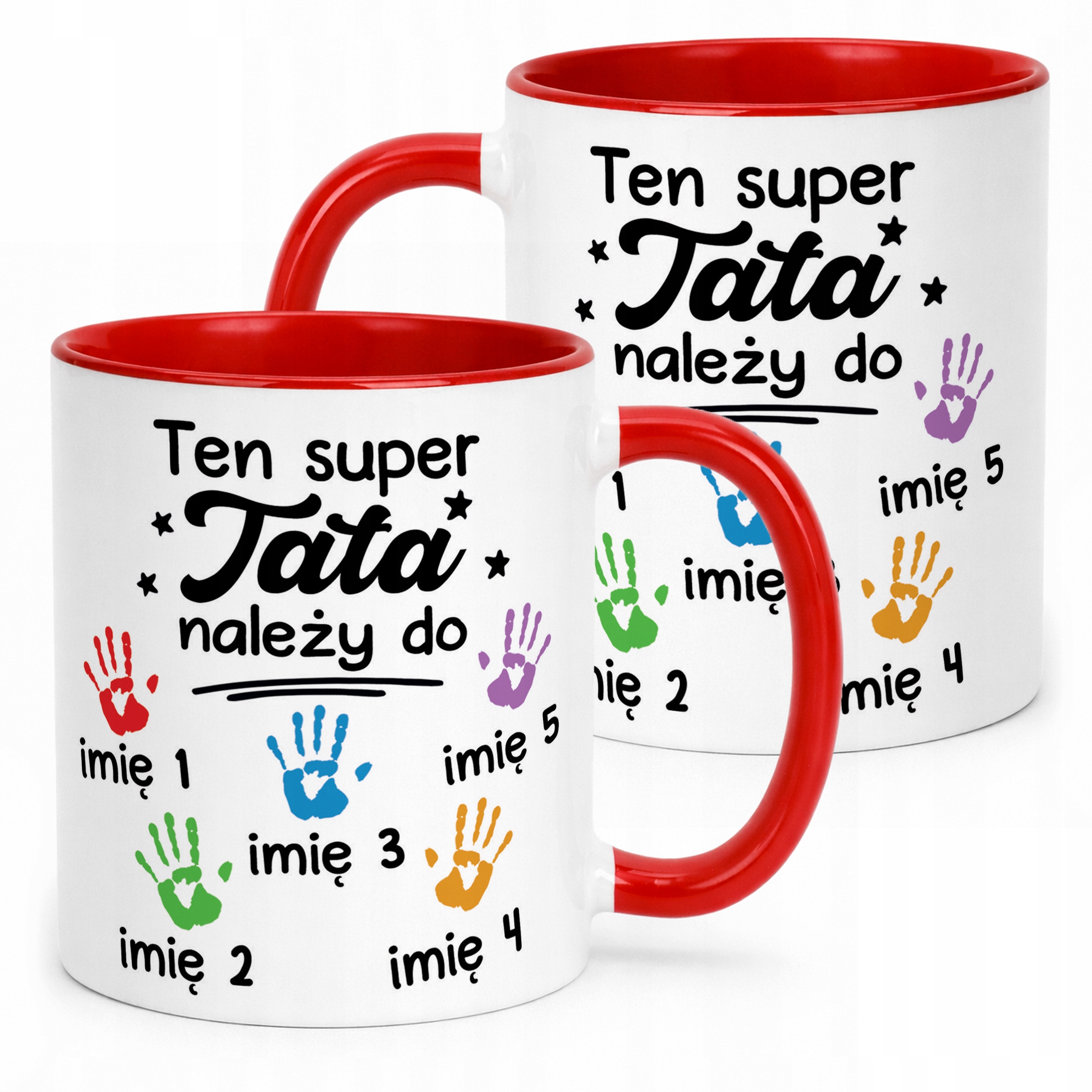 Kubek Czerwony Personalizowany Dzień Ojca Tata Należy Do 5 Dzieci