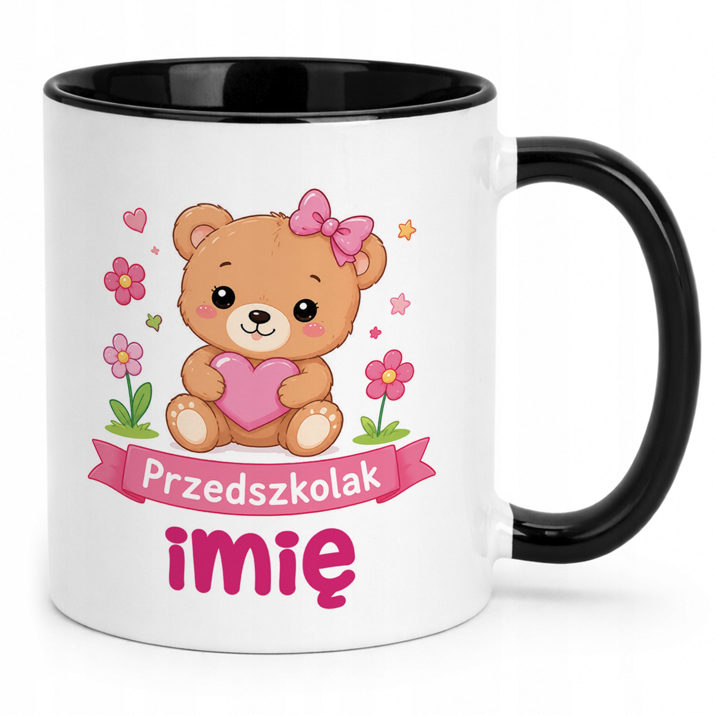 Zestaw Personalizowany Kubek Czarny Poduszka Przedszkolak Miś