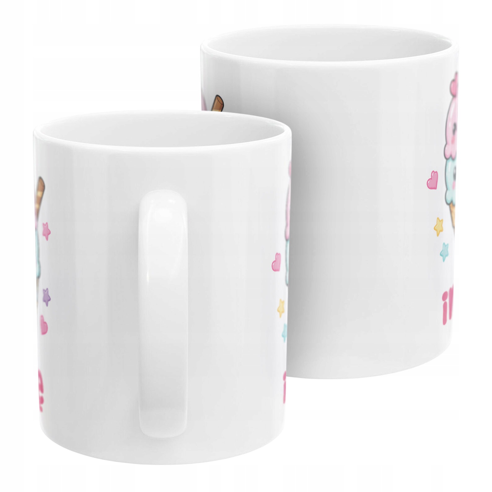 Biały Kubek z nadrukiem personalizowany Kawaii Lody Dla Dzieci Prezent