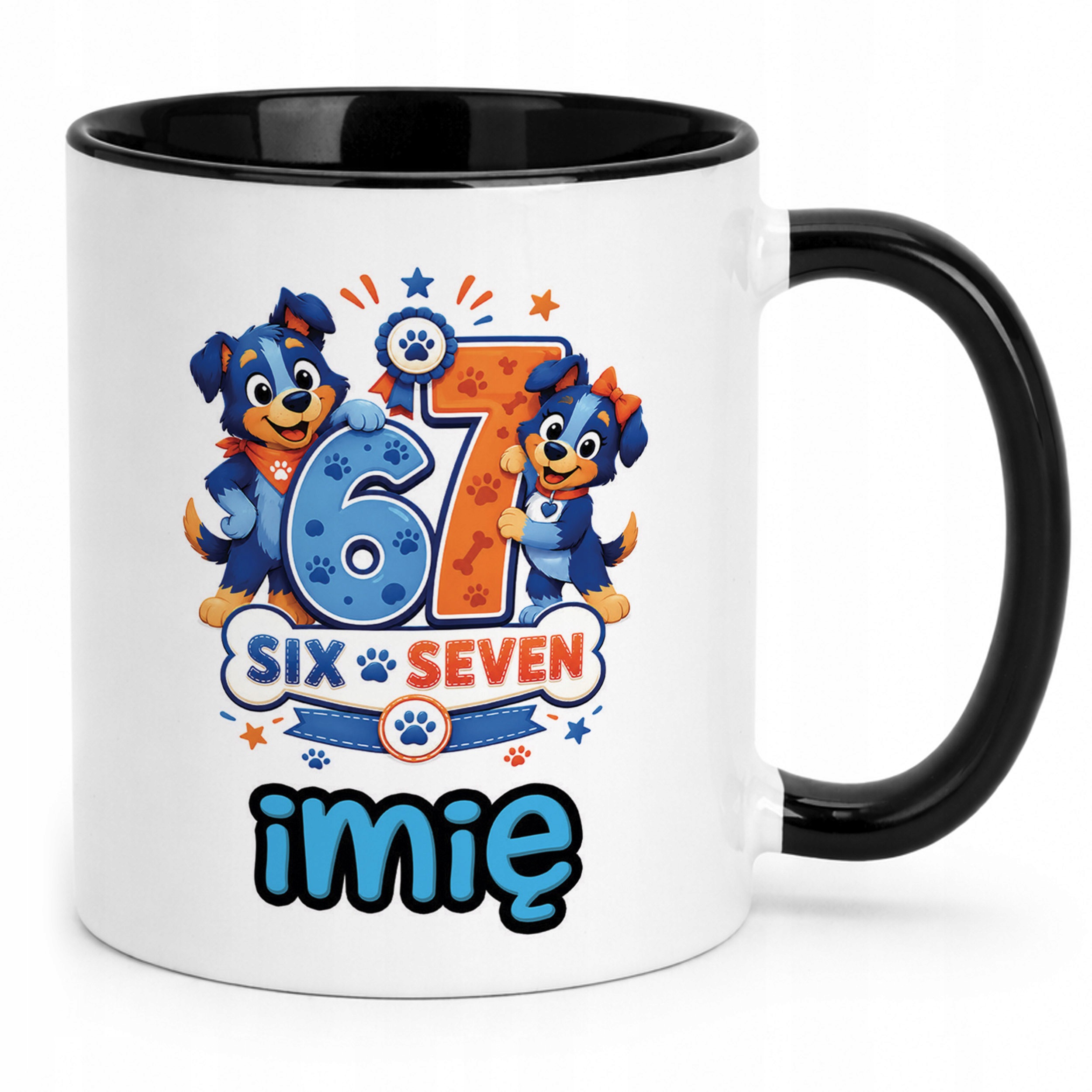 Zestaw Personalizowany Kubek Czarny Poduszka Pies 67 Six Seven