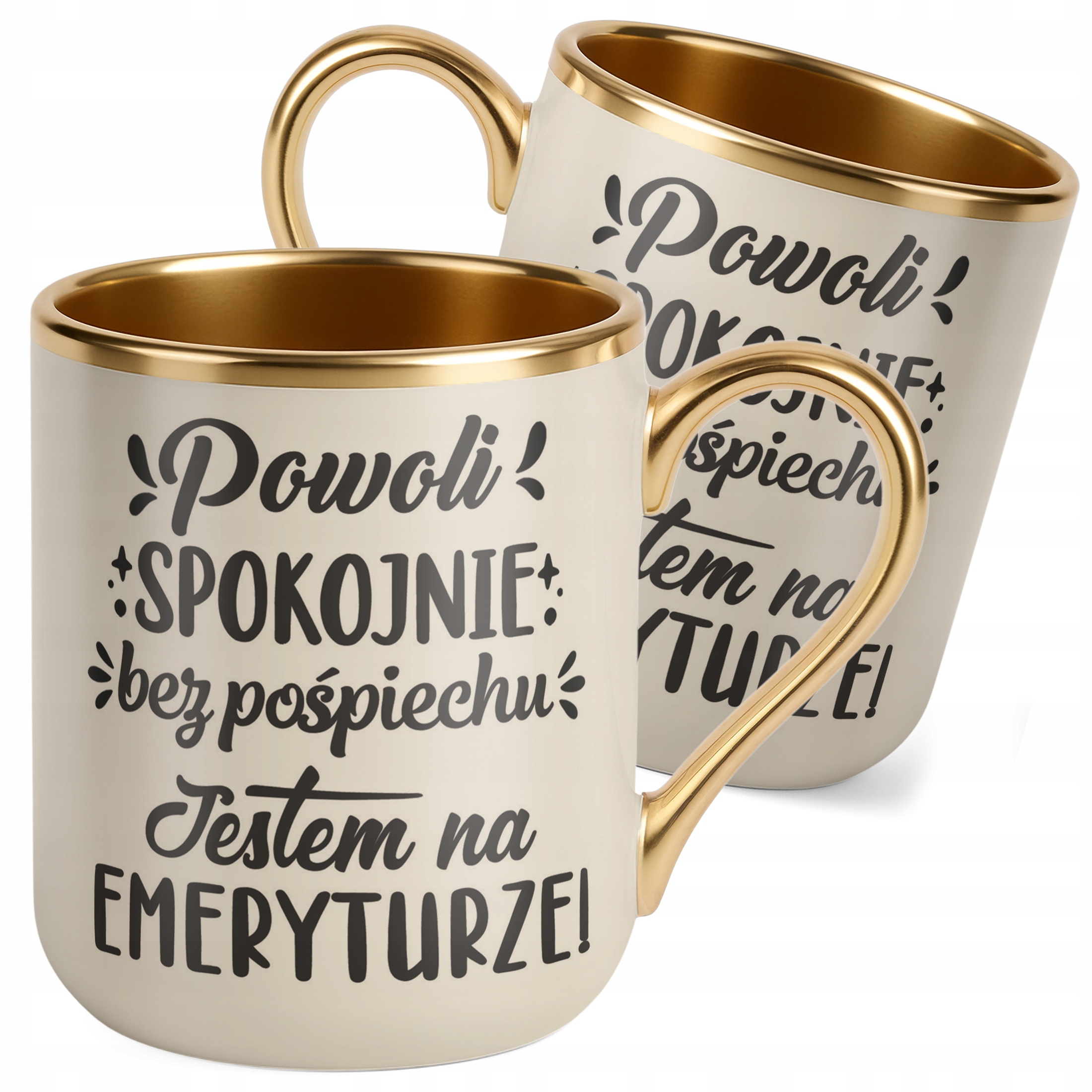 Kubek Premium Złoty Ecru Z okazji Emerytury Dla Emeryta Emerytki Prezent