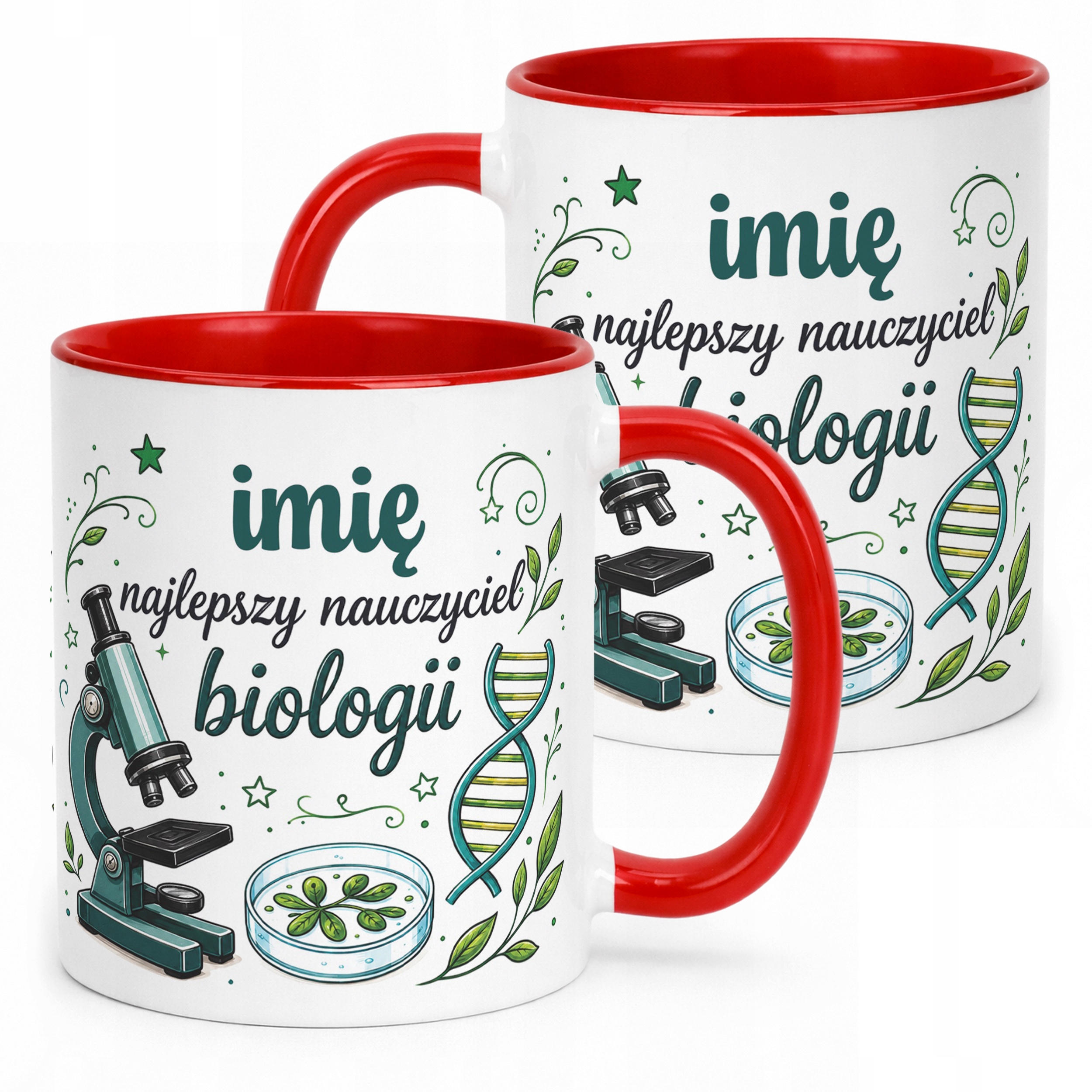 Kubek Czerwony z Imieniem Dzień Nauczyciela Biologia Prezent