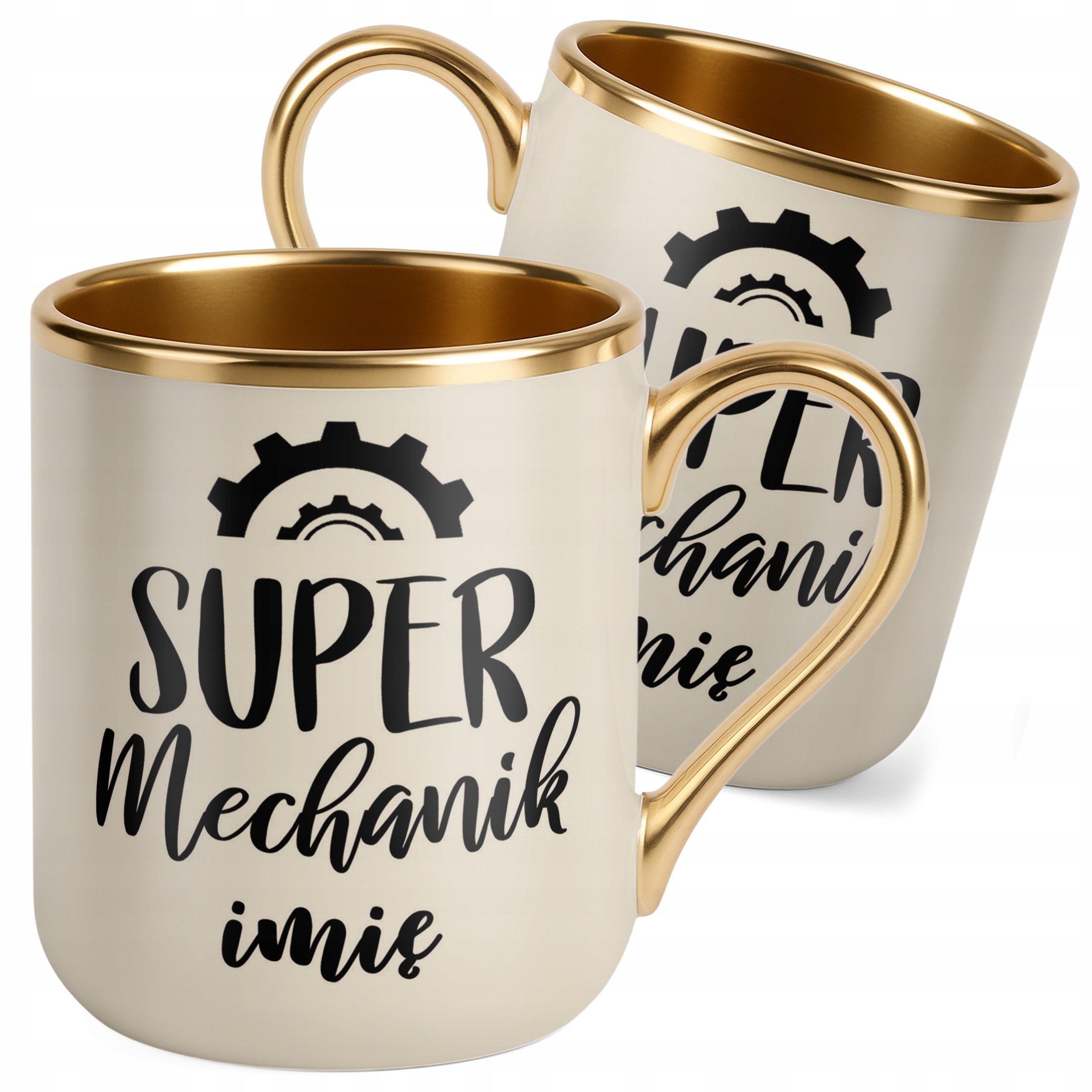 Kubek Premium Złoty Ecru Personalizowany Super Mechanik