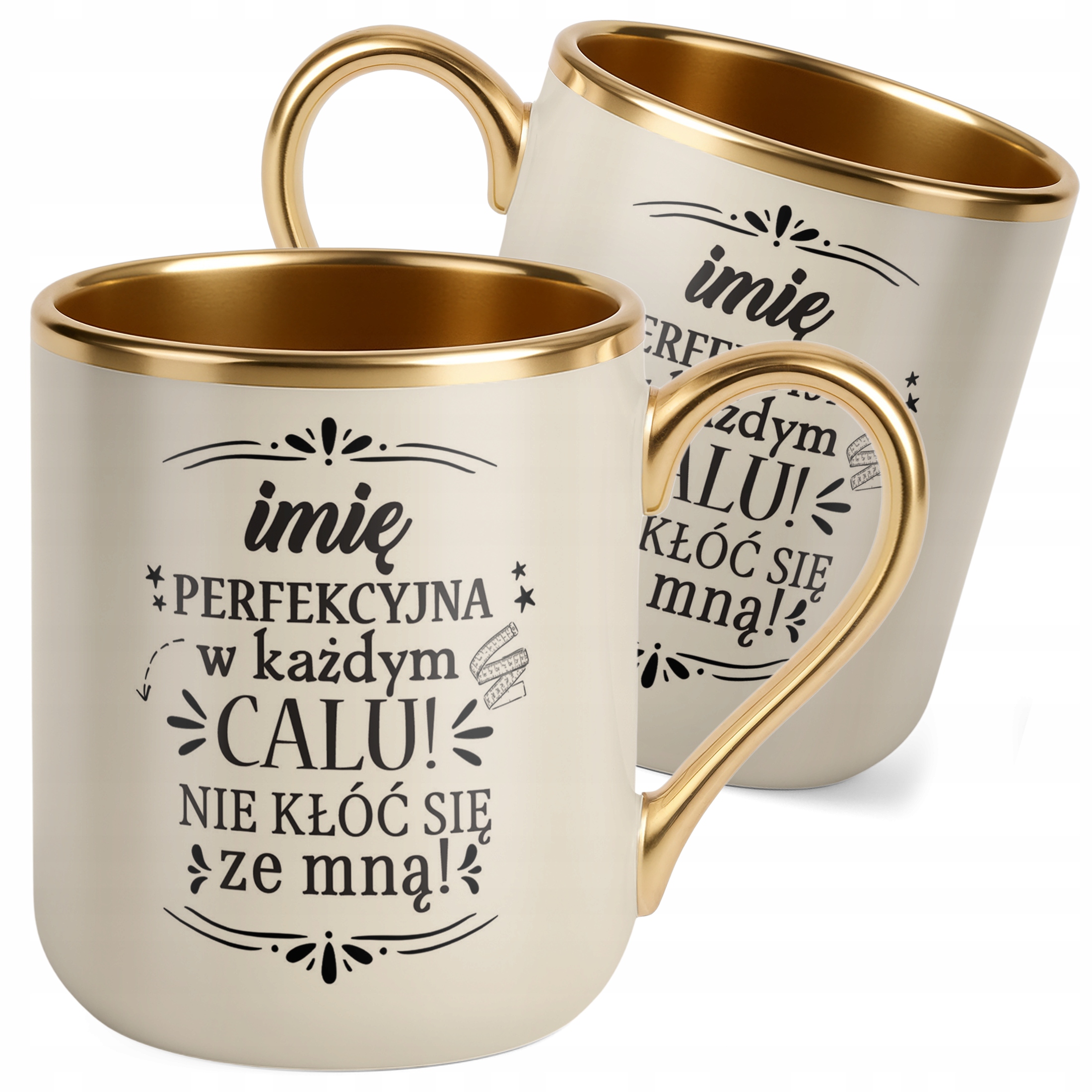 Kubek Premium Złoty Ecru Personalizowany Dzień Kobiet Zabawny