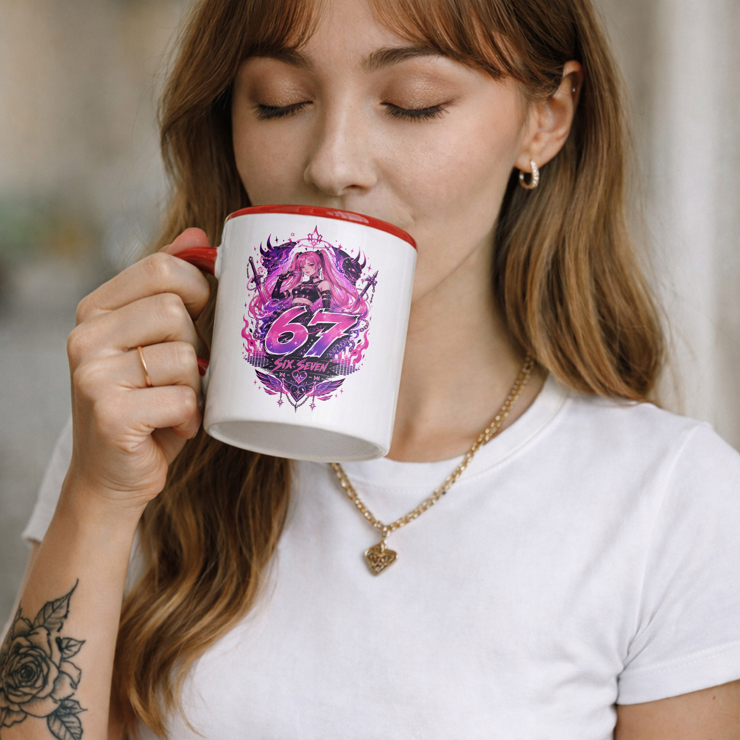 Kubek Czerwony z nadrukiem 67 Kpop Łowczynie Dla Dzieci Prezent Upominek