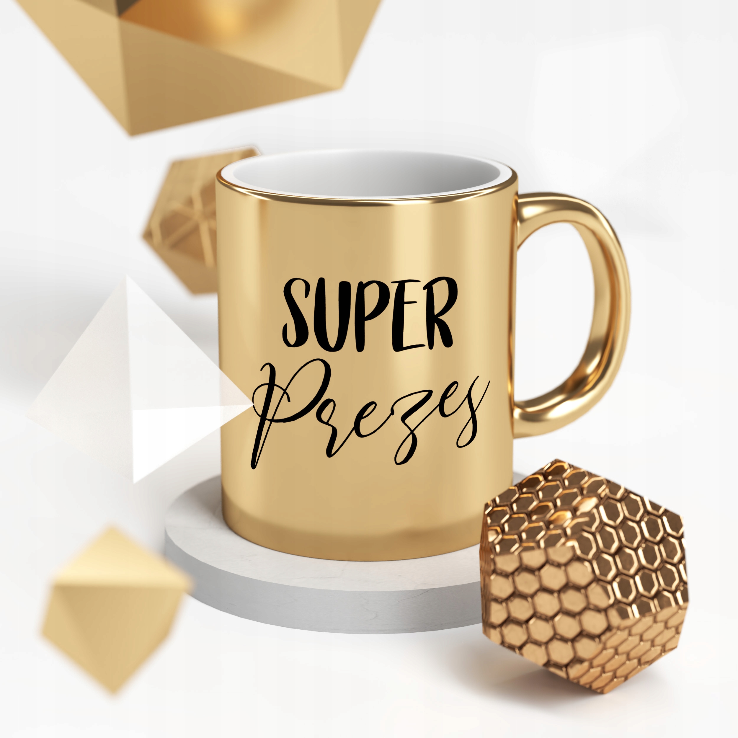Kubek Złoty ceramiczny 330ml Super Prezes Dla Prezesa Prezent Upominek