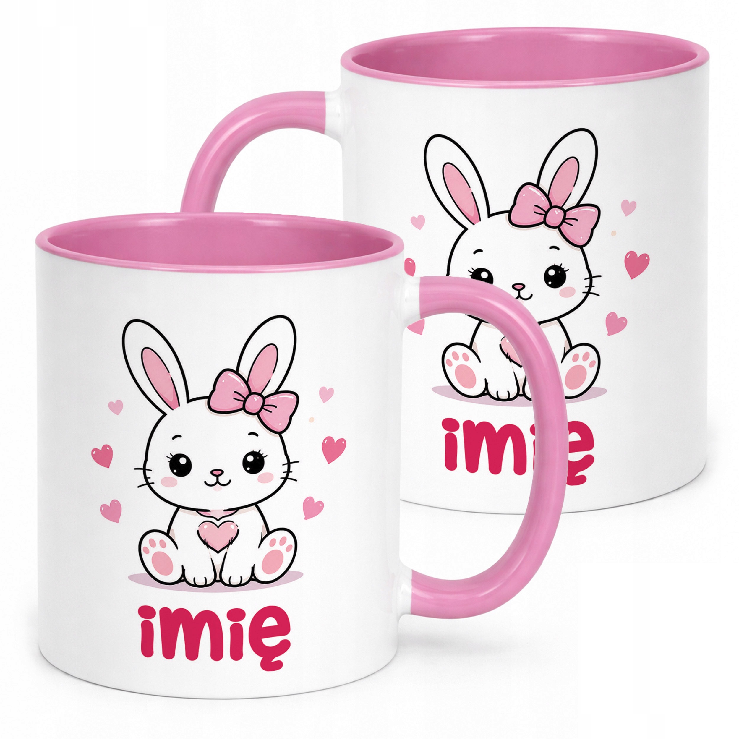 Kubek Różowy z nadrukiem personalizowany Uroczy Króliczek Dla Dzieci
