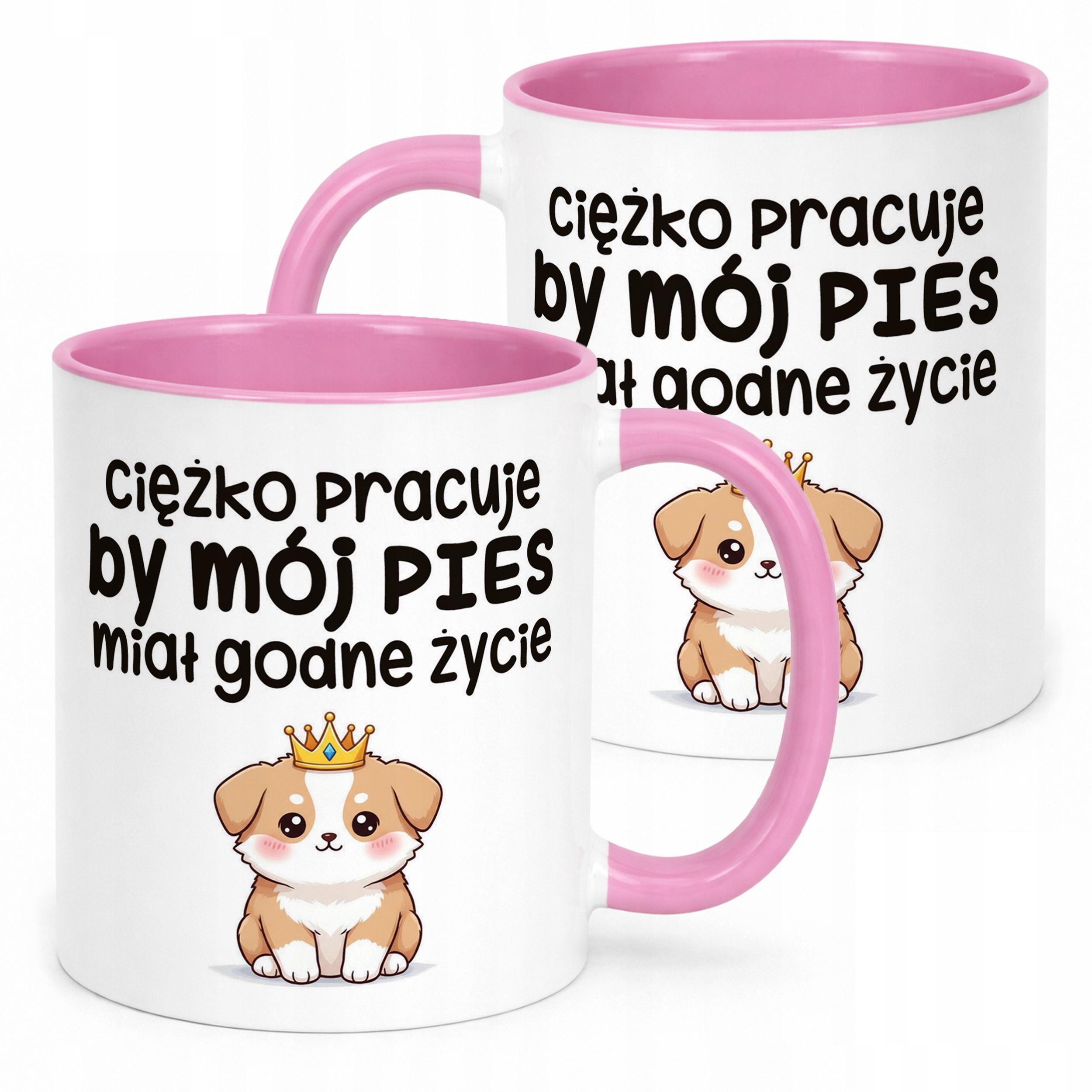 Kubek Różowy Ciężko Pracuję By Mój Pies Śmieszny Zabawny Prezent