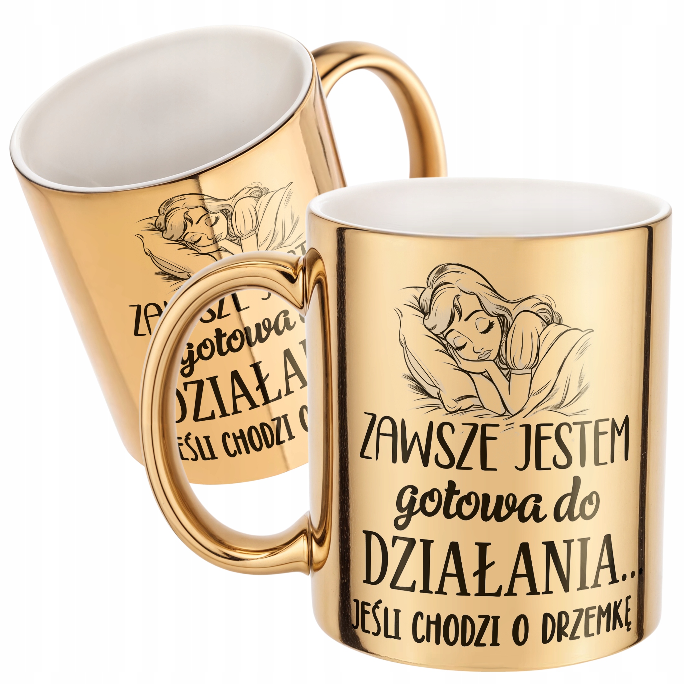Złoty Kubek na prezent Dzień Kobiet Gotowa Do Działania Prezent