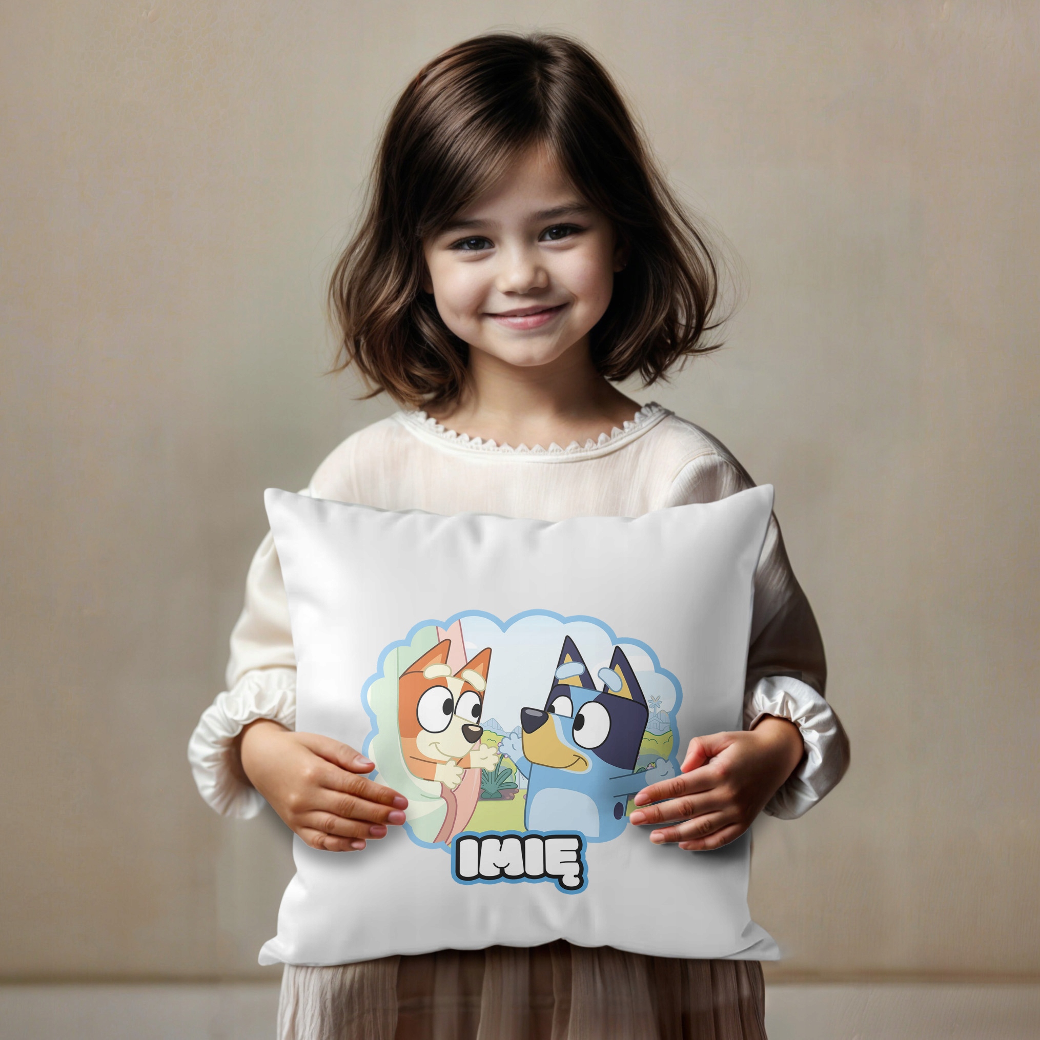 Poduszka 38×38 cm Bluey Pies dla Dzieci Personalizacja