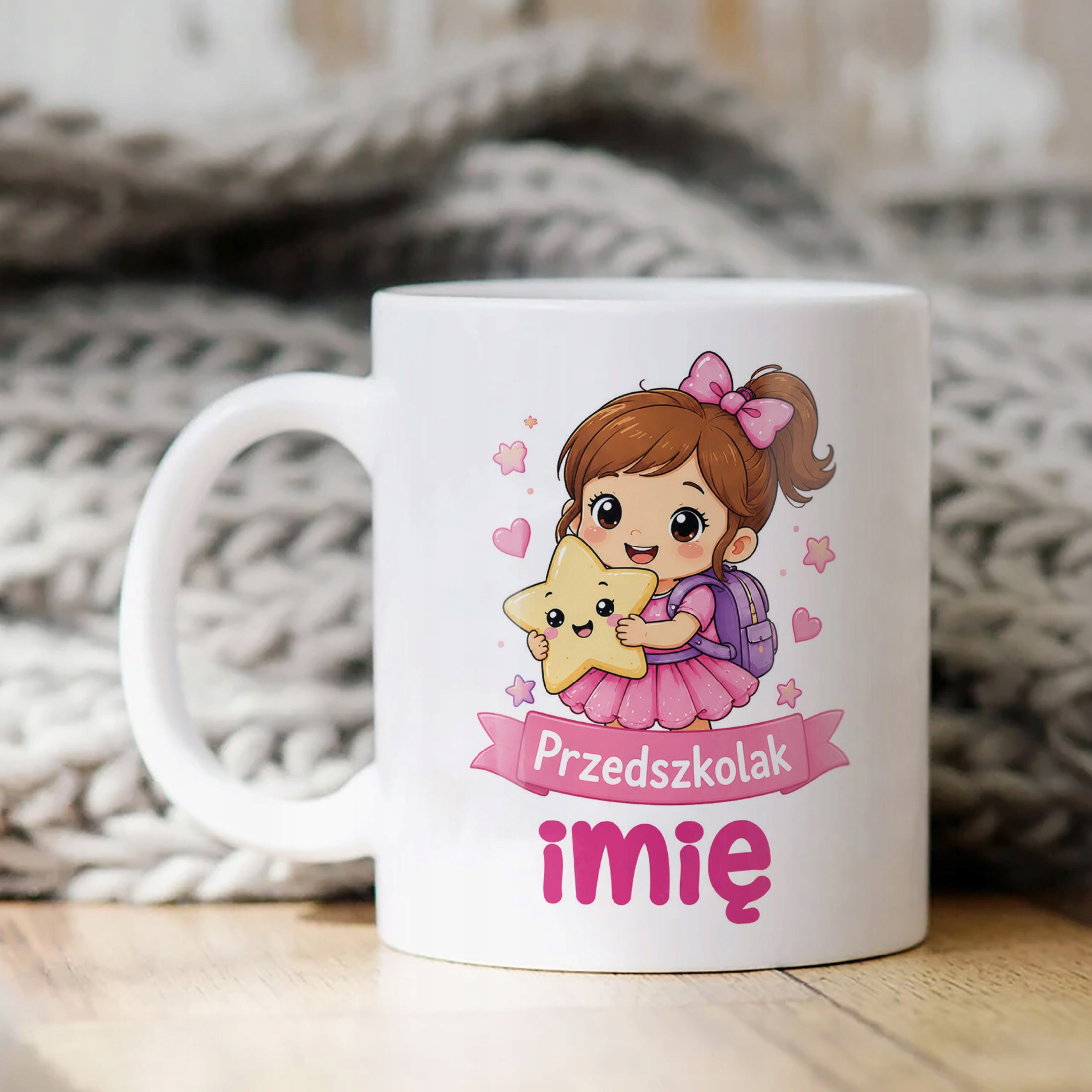 Biały Kubek z nadrukiem personalizowany Przedszkolak Szkoła Dla Dzieci