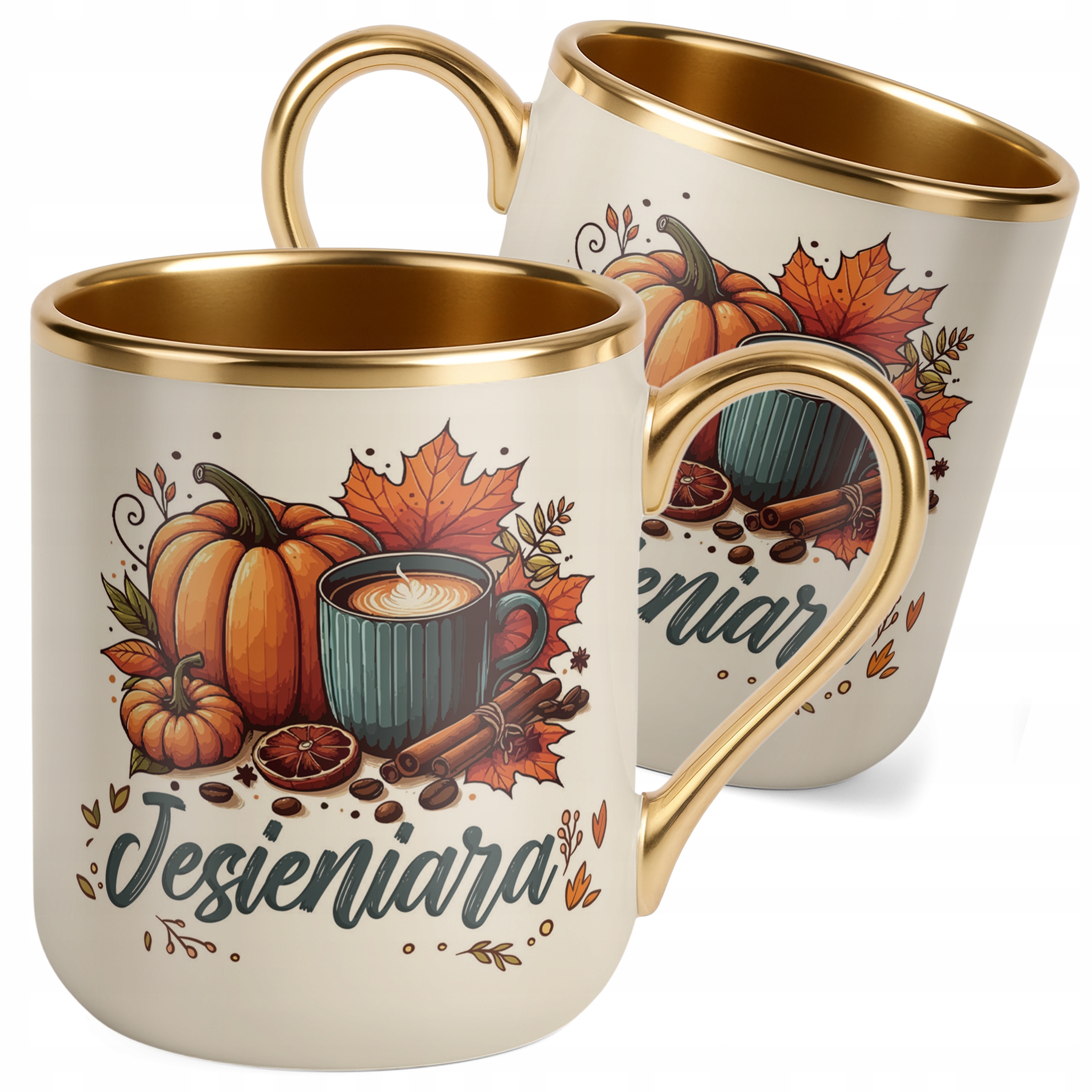 Kubek Premium Złoty Ecru Jesienny Jesień Jesieniara Prezent Upominek