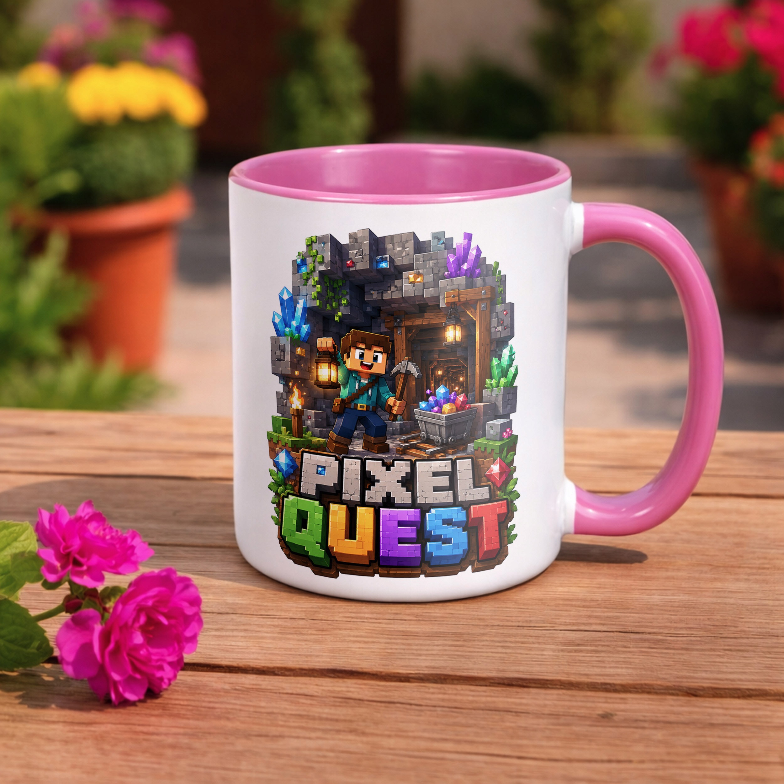 Kubek Różowy z nadrukiem PIXEL Gra Dla Dzieci Prezent Upominek