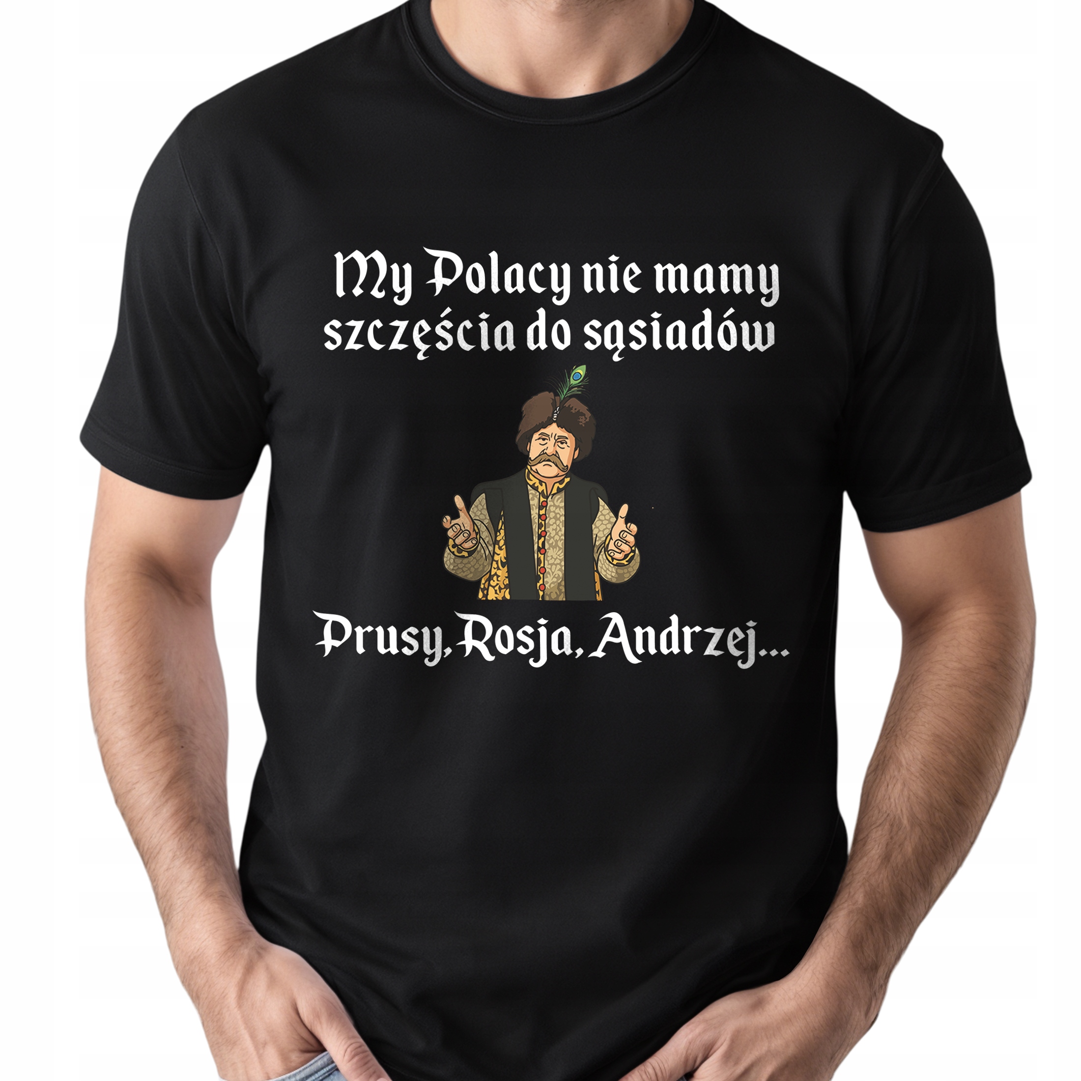 Koszulka czarna męska 1670 Nie Mamy Szczęścia Do Sąsiadów
