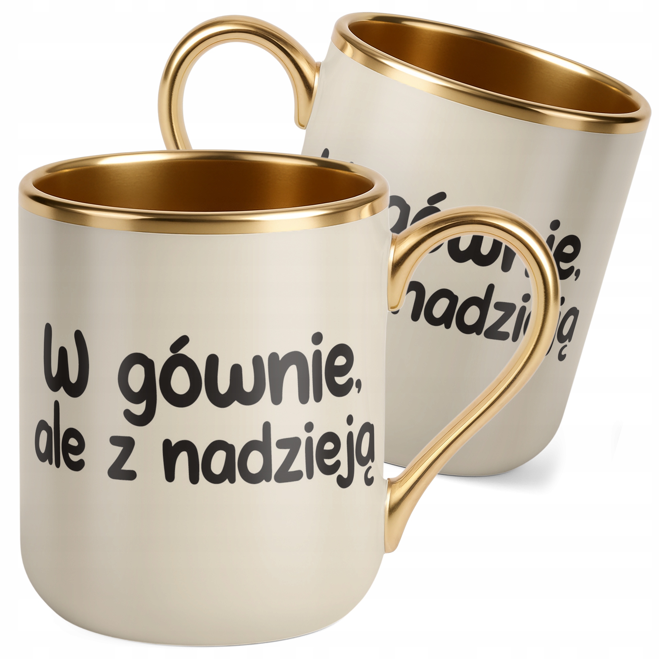 Kubek Premium Złoty Ecru W Gównie Ale Z Nadzieją Śmieszny Zabawny