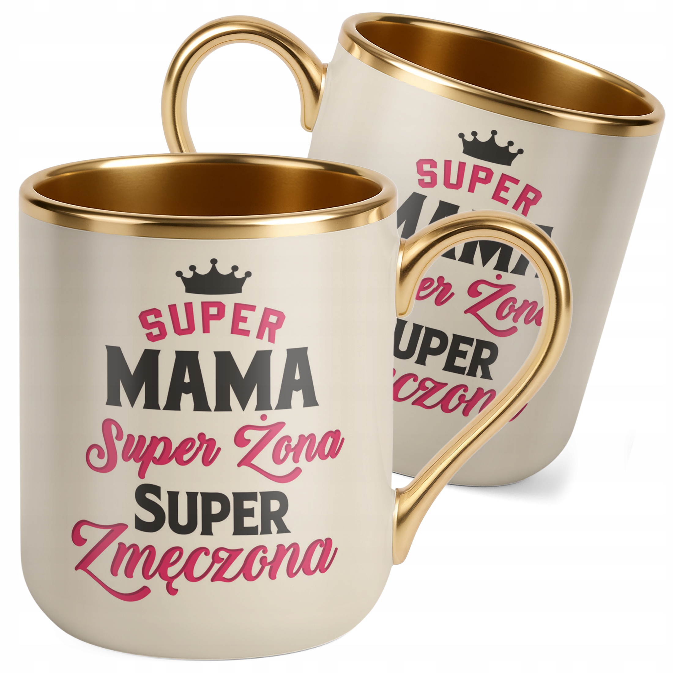Kubek Premium Złoty Ecru Dzień Matki Dla Mamy Prezent Super Mama Żona