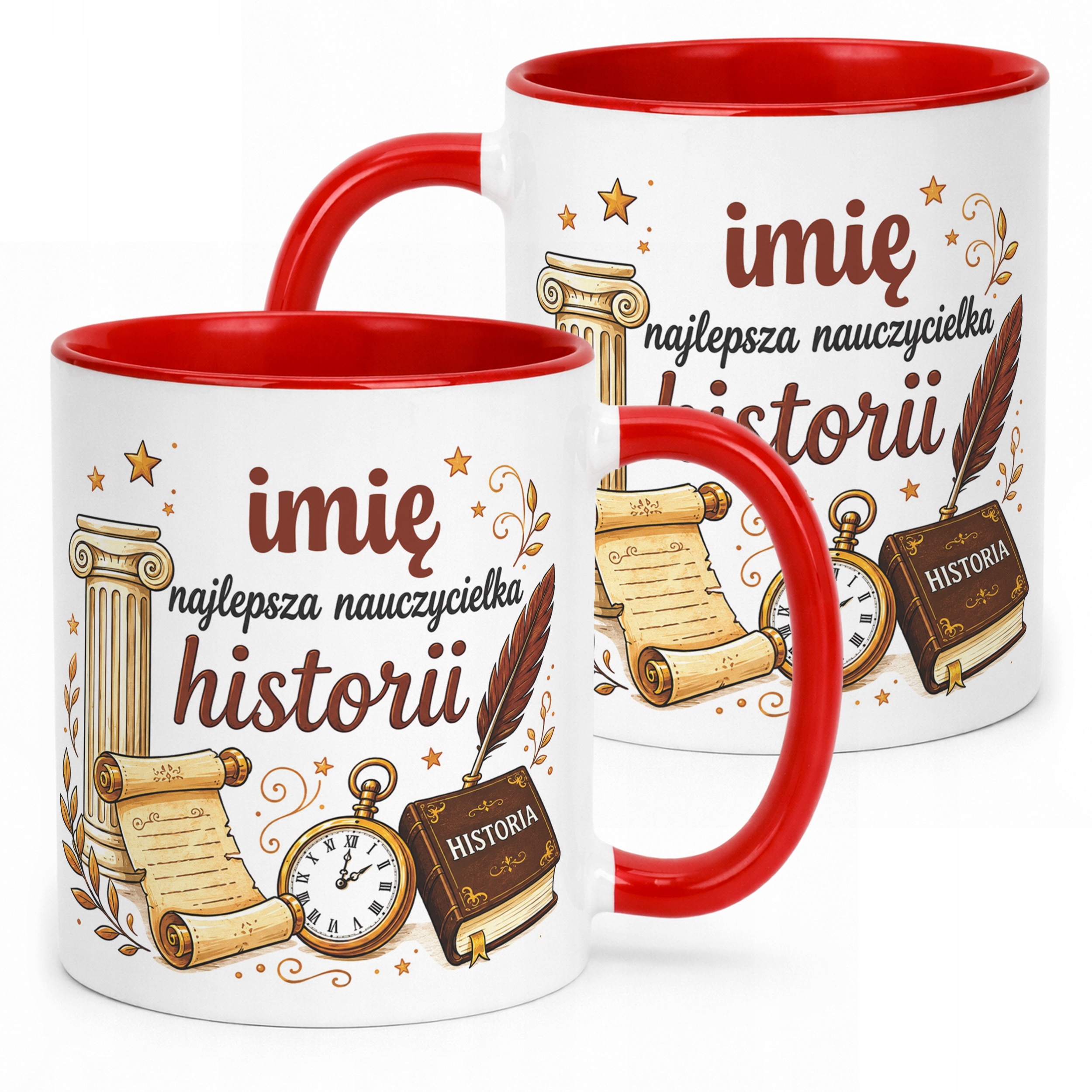 Kubek Czerwony z Imieniem Dzień Nauczyciela Historia Prezent