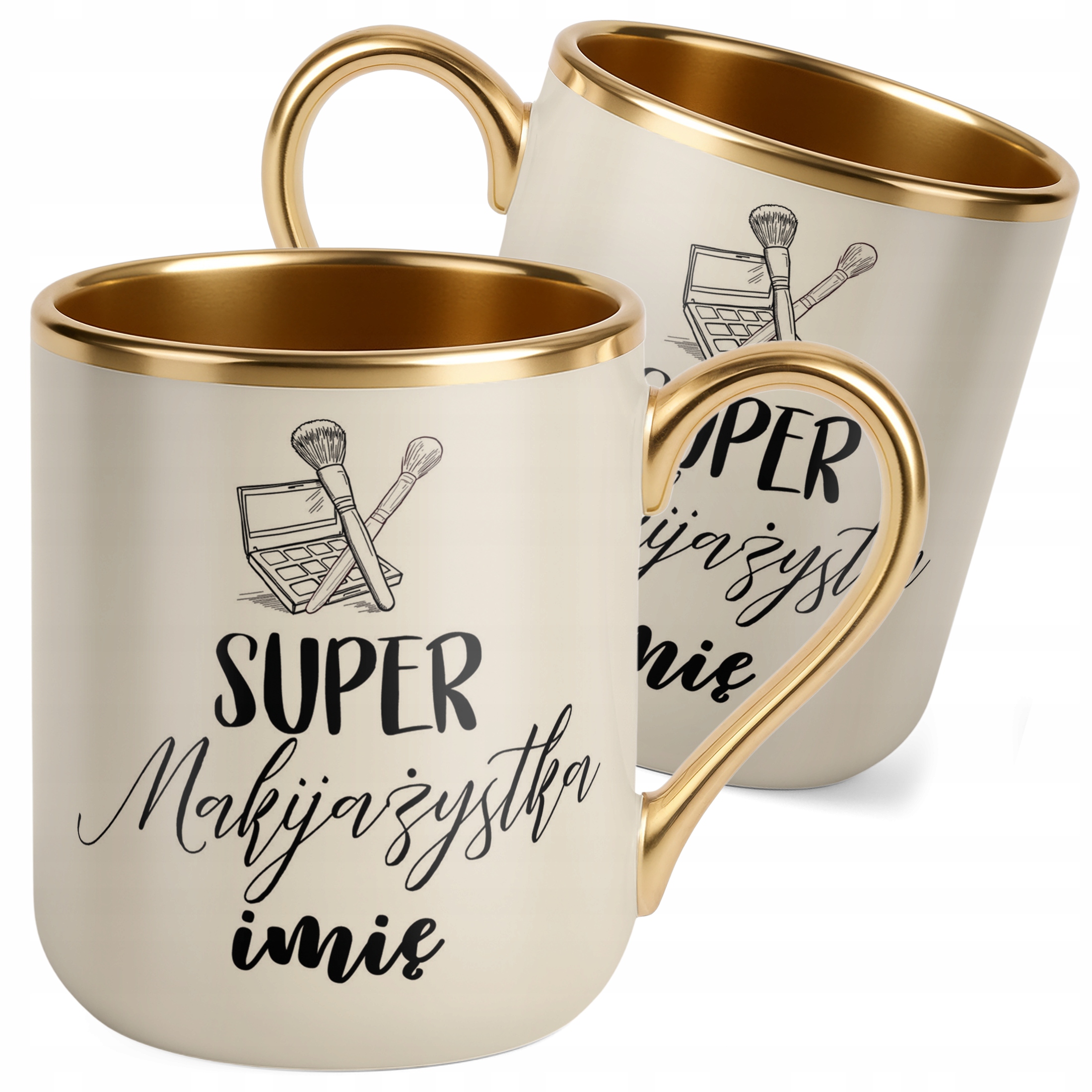 Kubek Premium Złoty Ecru Personalizowany Super Makijażystka