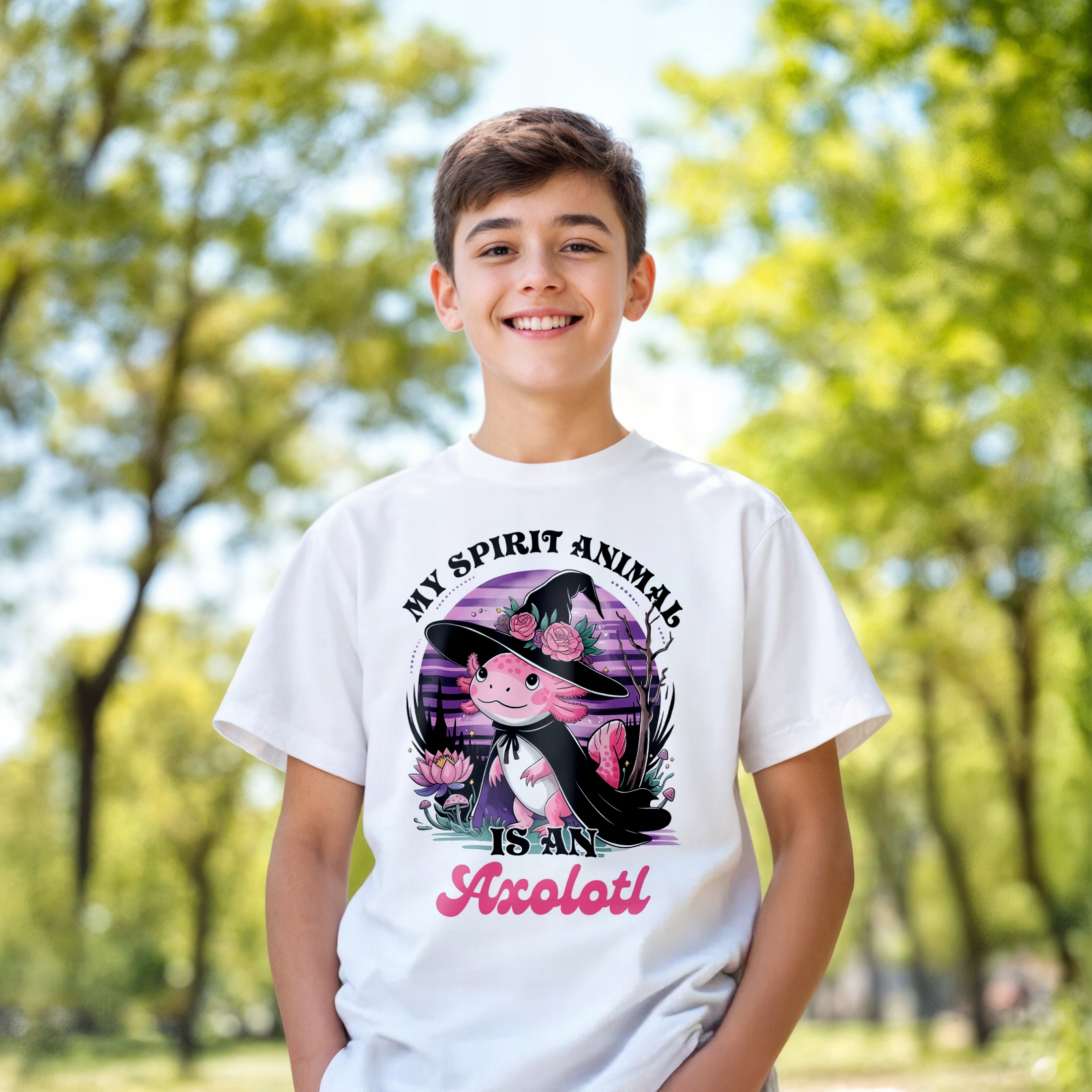 Podkoszulek dziecięcy biały Aksolotl Axolotl Słodki Różowy HIT