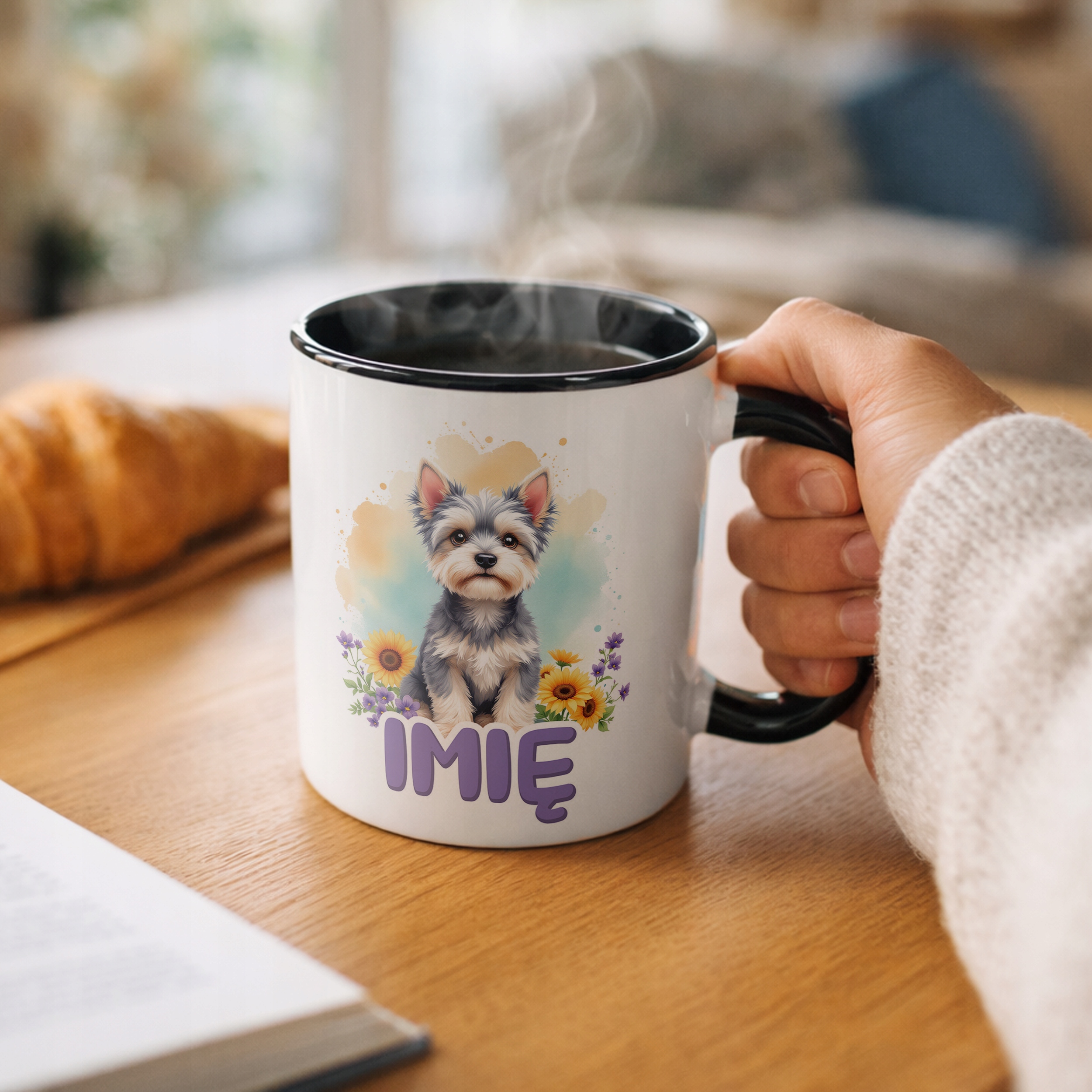 Kubek Czarny Personalizowany Pies Piesek Zwierzak Słodki Dla Dzieci