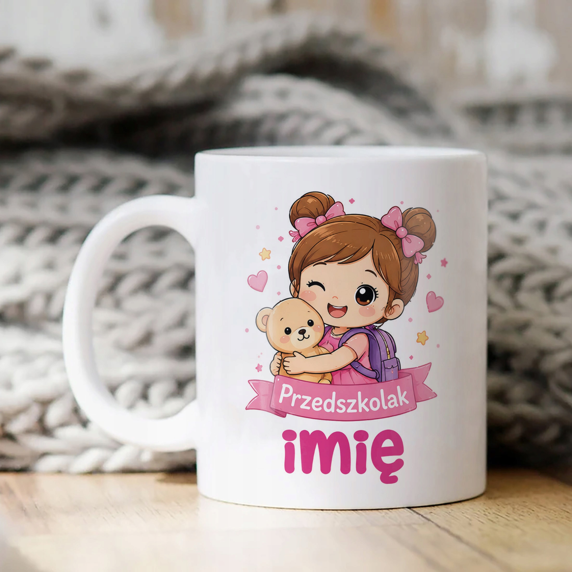 Biały Kubek z nadrukiem personalizowany Przedszkolak Szkoła Dla Dzieci