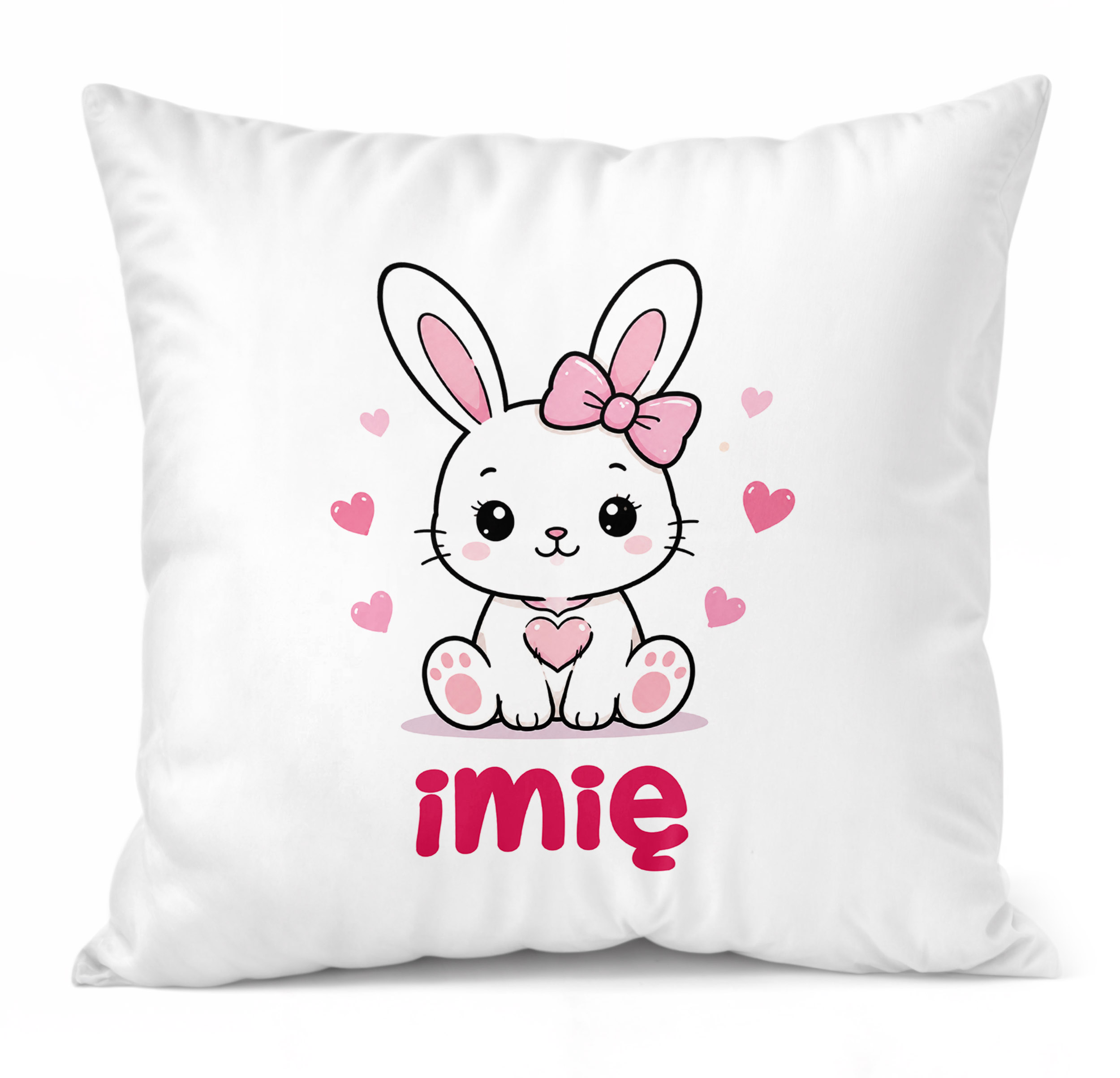 Zestaw Personalizowany Kubek Różowy Poduszka Króliczek Prezent