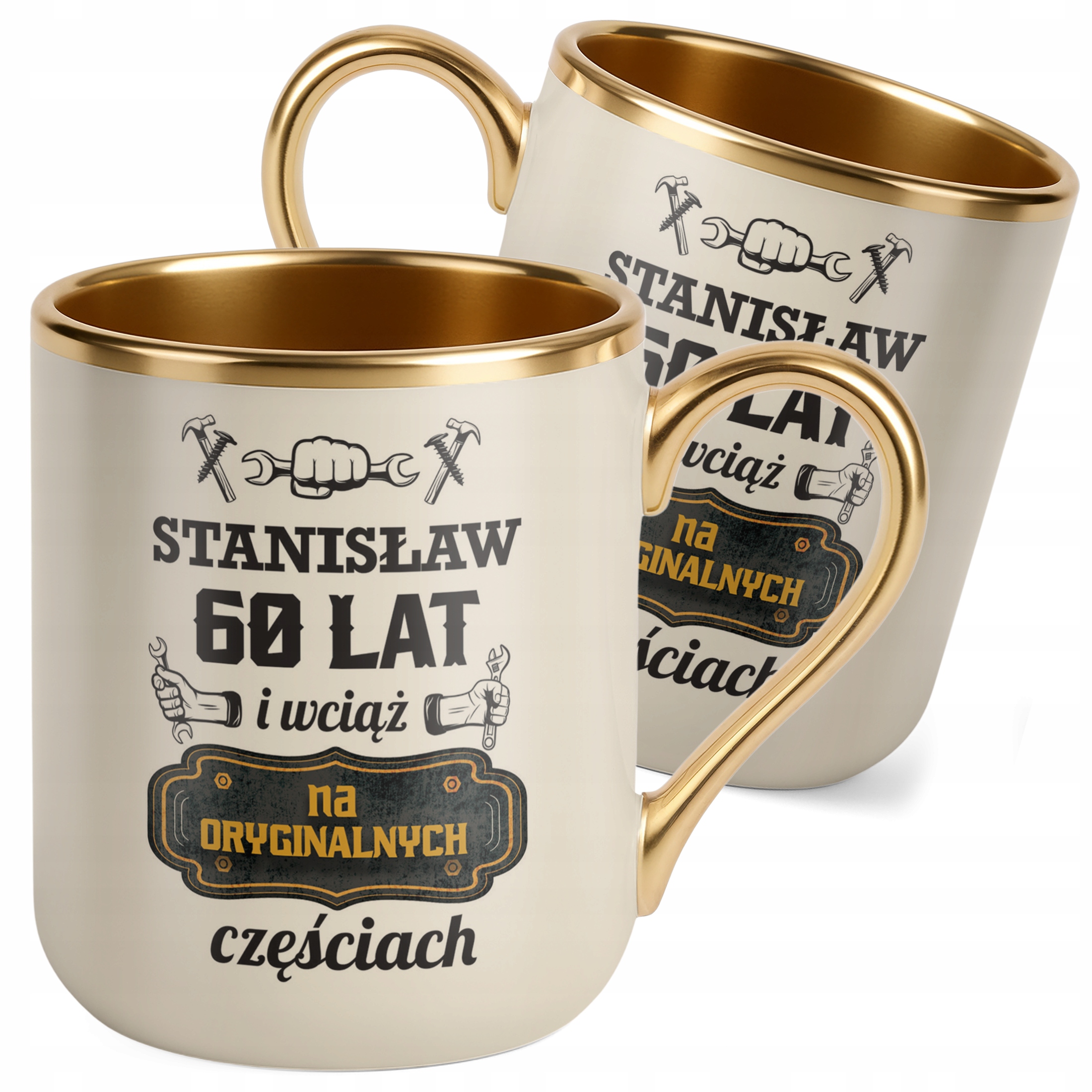 Kubek Premium Złoty Ecru Personalizowany Na Oryginalnych Urodziny