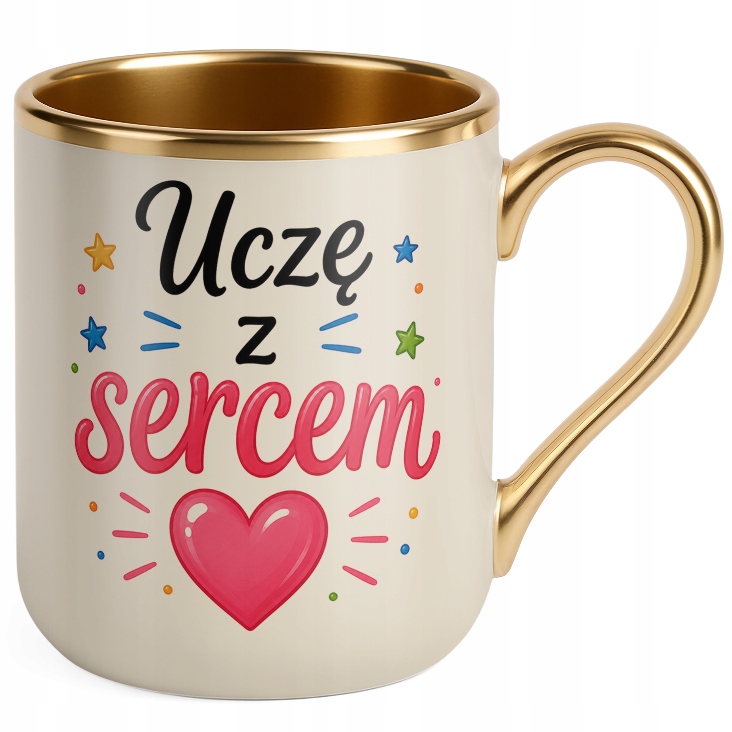 Kubek Premium Złoty Ecru Dzień Nauczyciela Prezent Upominek Szkoła