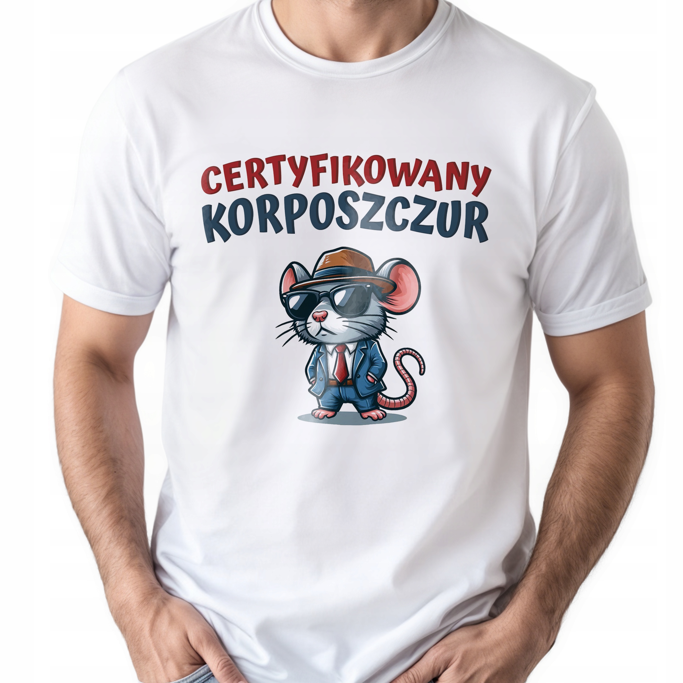 Koszulka biała męska Certyfikowany Korposzczur Zabawny Prezent r. 3XL