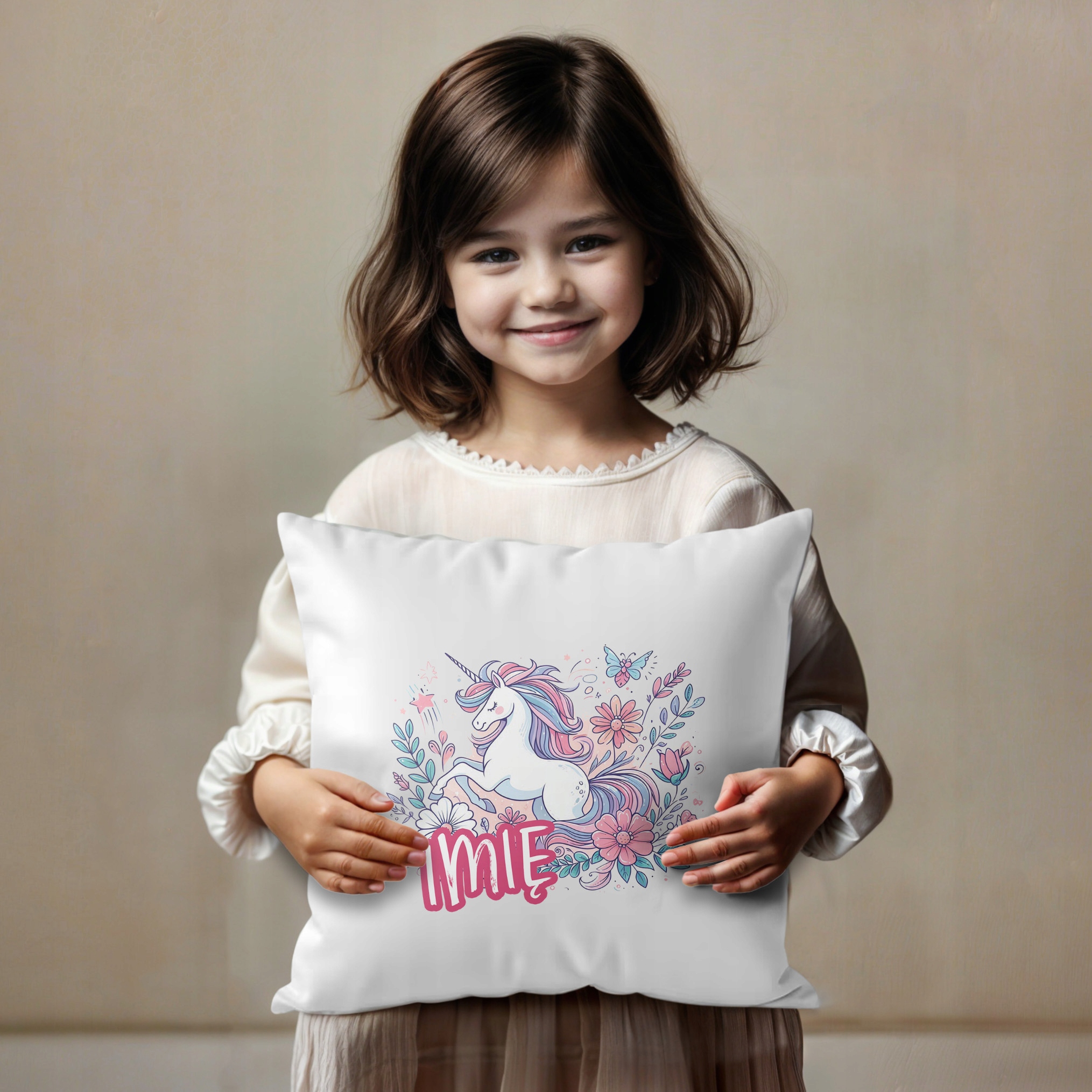 Poduszka 38×38 cm Jednorożec Bajka Prezent z twoim imieniem