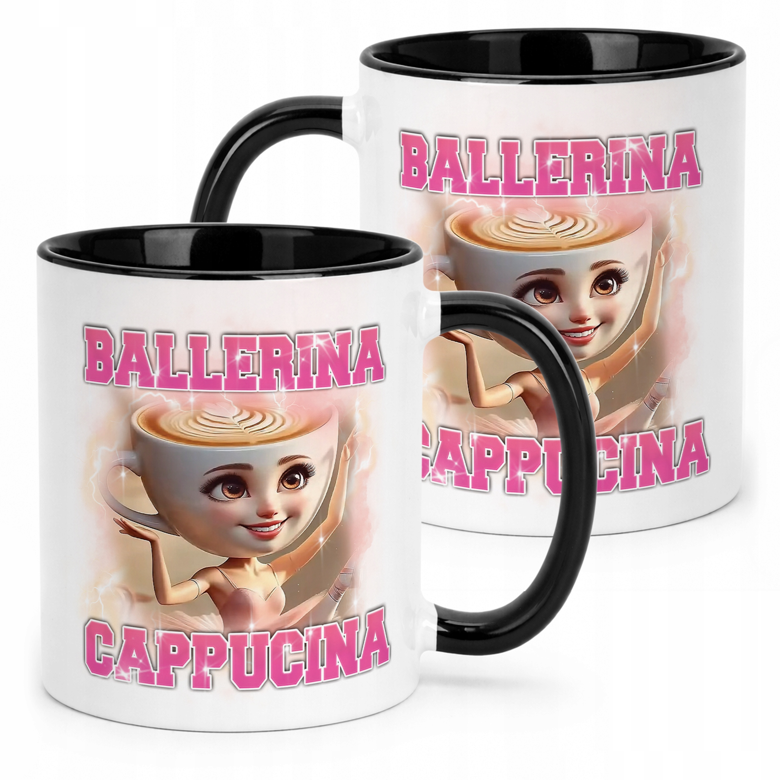 Kubek Czarny BRAINROT Ballerina Cappucina Memy Zabawny TikTok Viral
