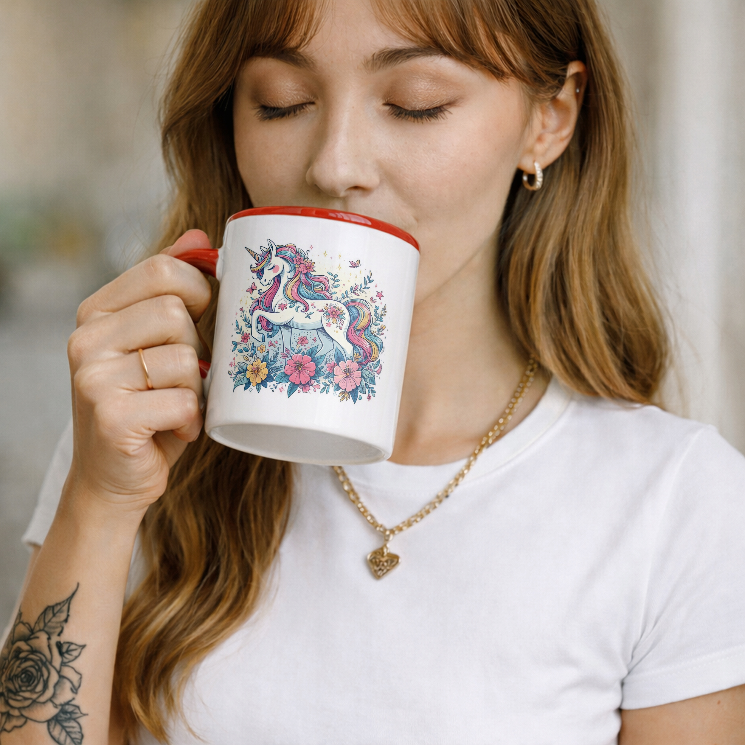Kubek Czerwony Z Koniem Jednorożcem Jednorożec Dla Dzieci Prezent