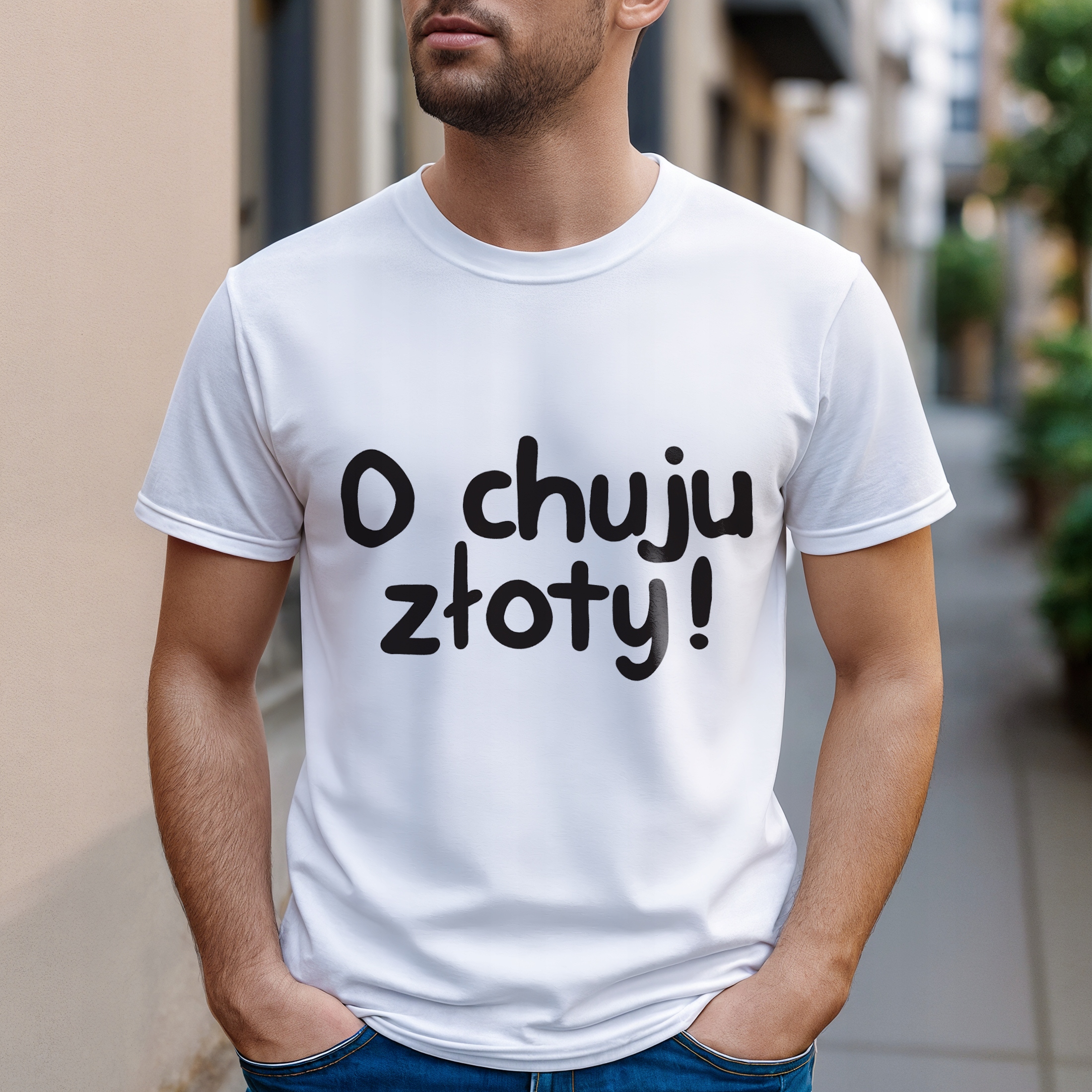 Koszulka biała męska O Ch**u Złoty Zabawny Prezent