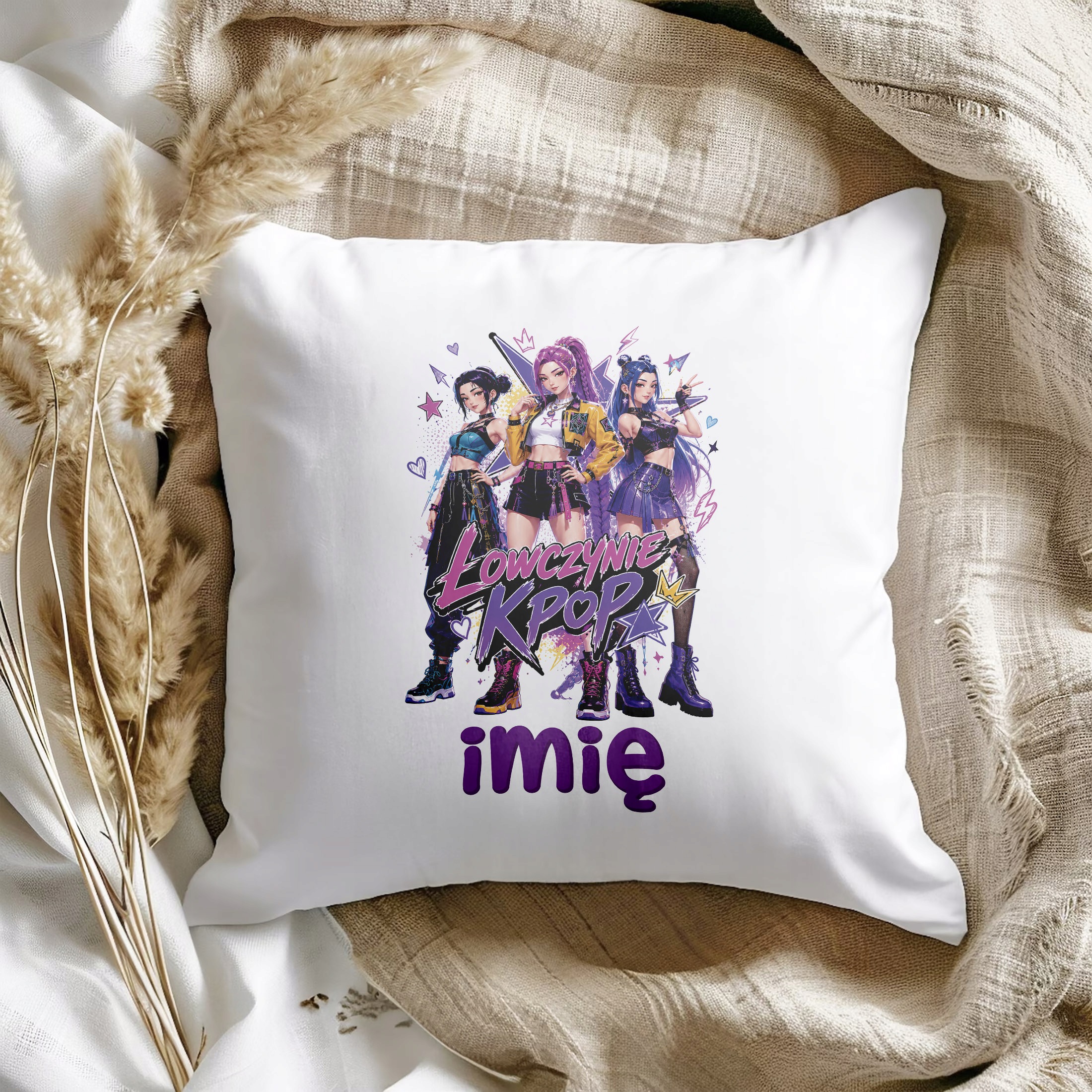 Zestaw Personalizowany Kubek Czerwony Poduszka Łowczynie Kpop Prezent