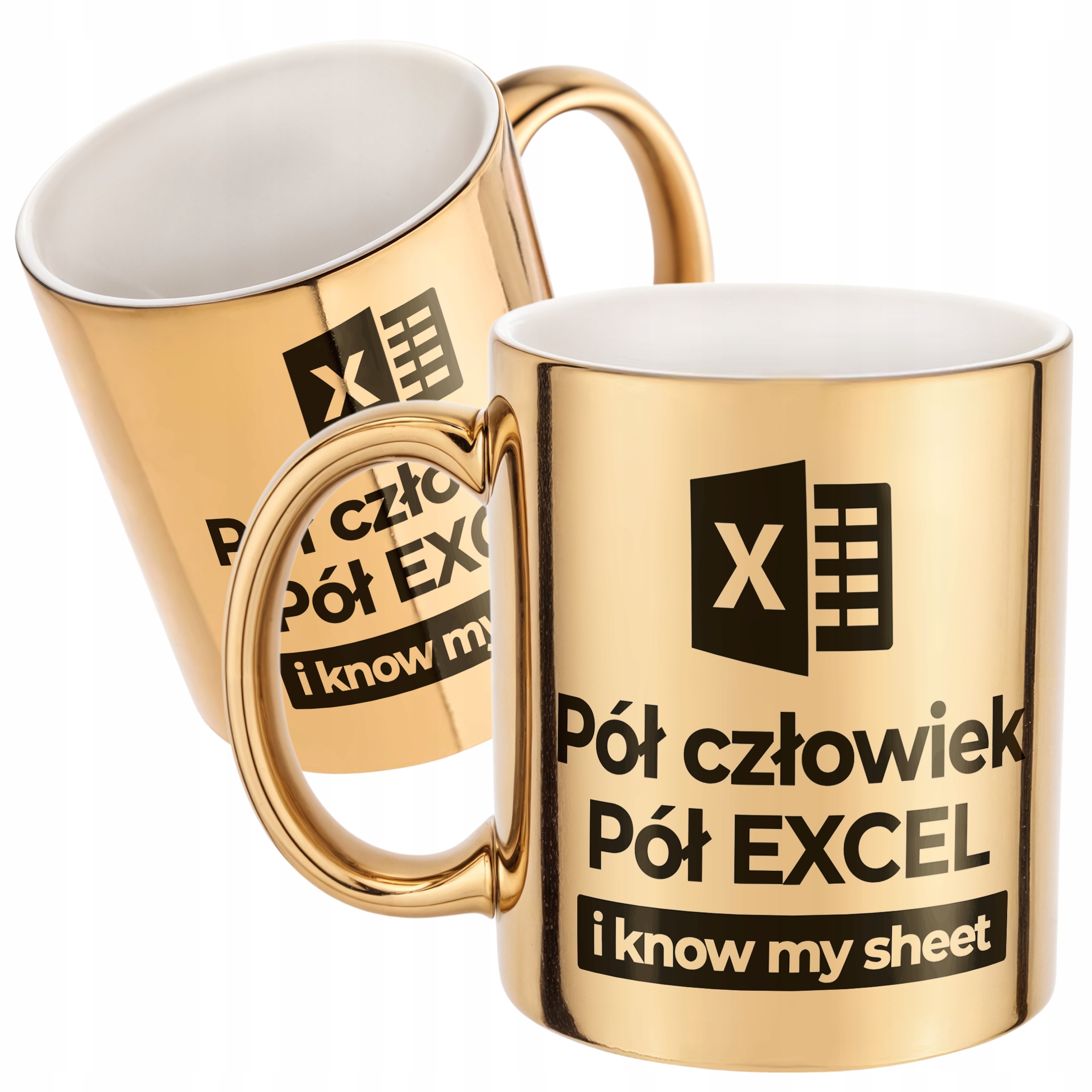 Złoty kubek ceramiczny Pół Człowiek Pół Excel Praca Zabawny Prezent
