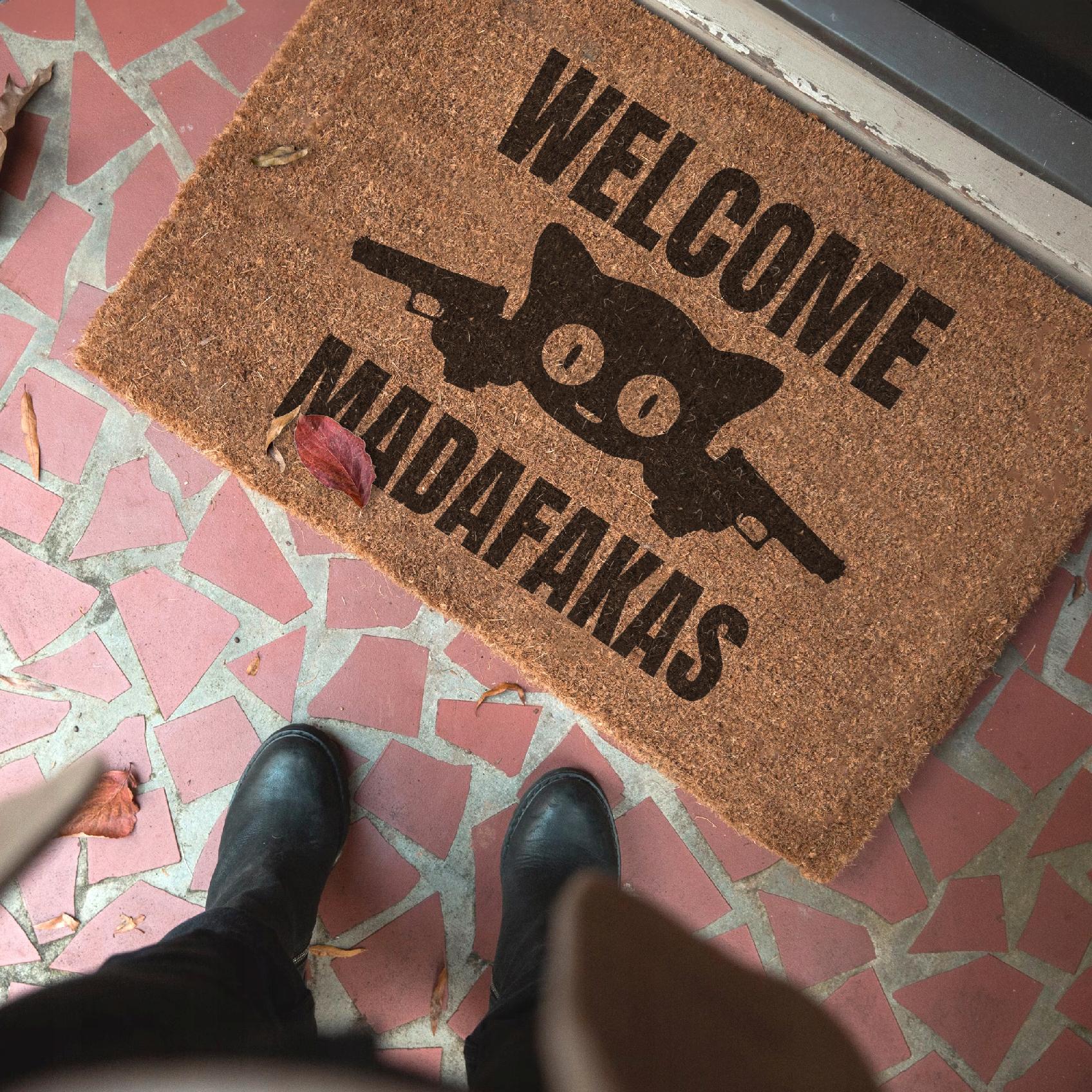 Wycieraczka WELCOME MADAFAKAS kot śmieszna pod drzwi kokosowa 60×40