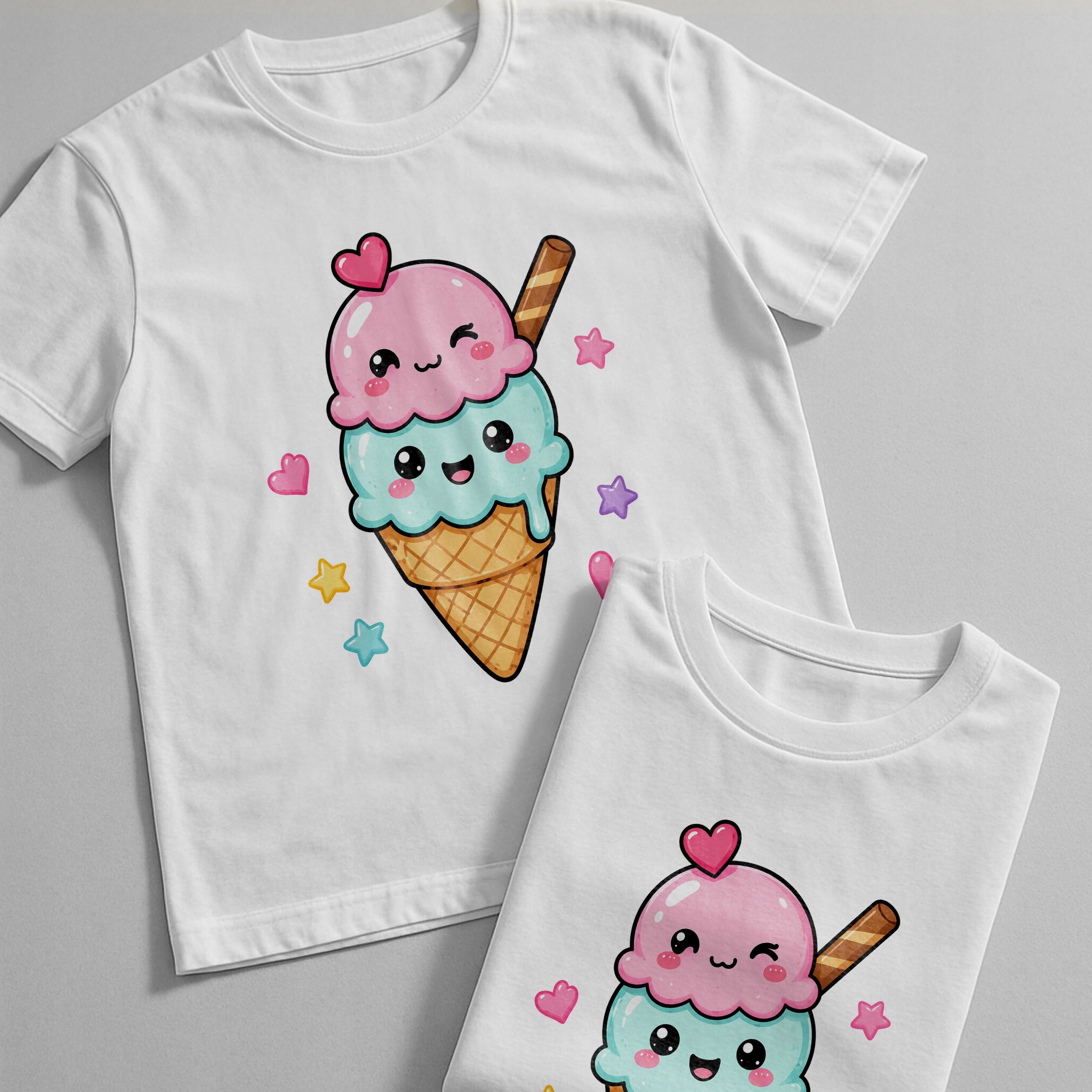 Koszulka Dziecięca Biała Z Nadrukiem Kawaii lody w Dla Dzieci r. 116