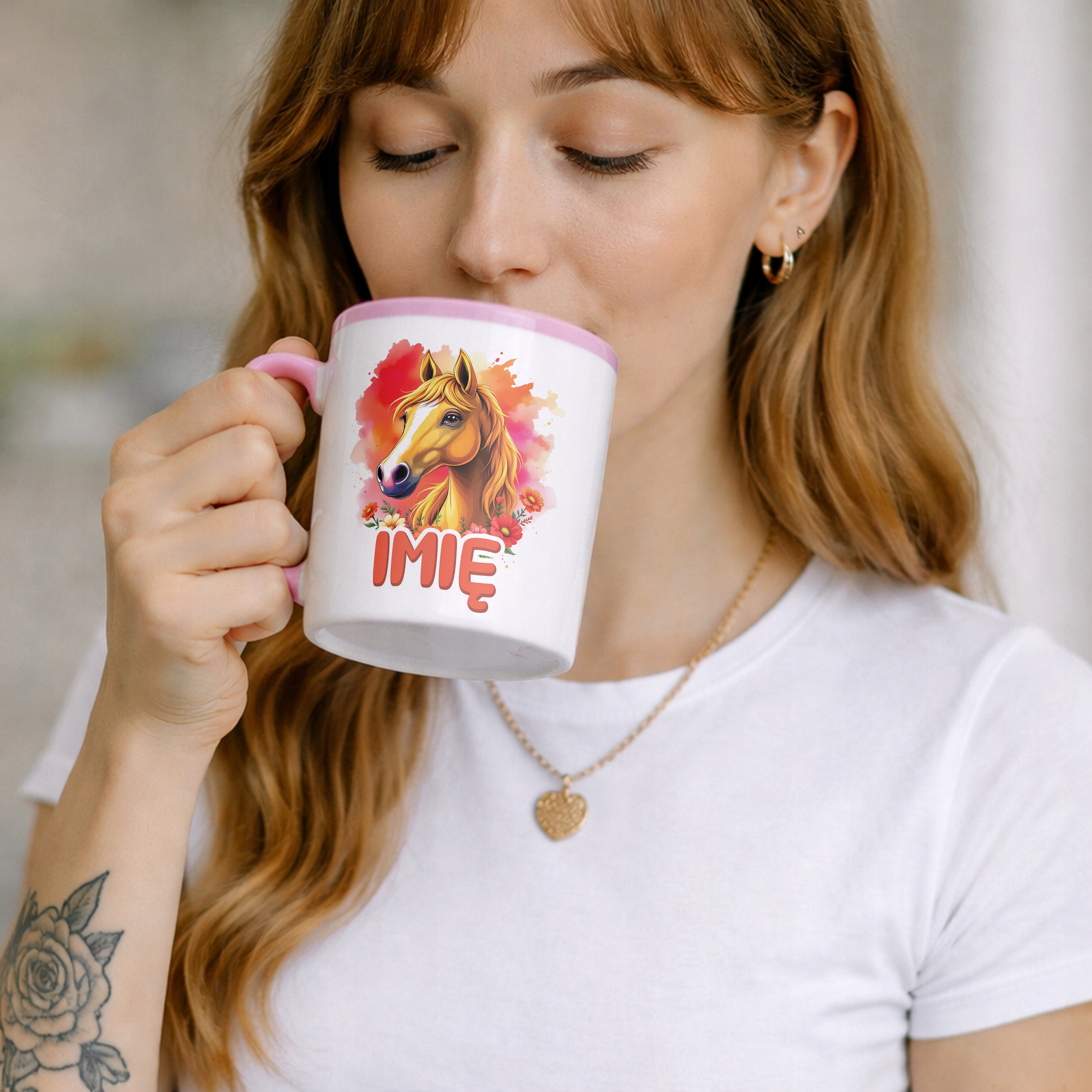 Kubek Różowy Personalizowany Z Koniem Koń Słodki Dla Dzieci